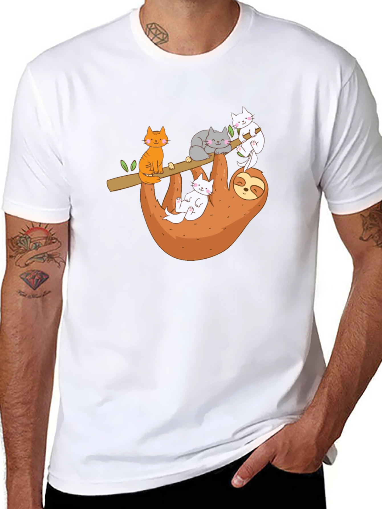 Cats & Sloth Black T-Shirt