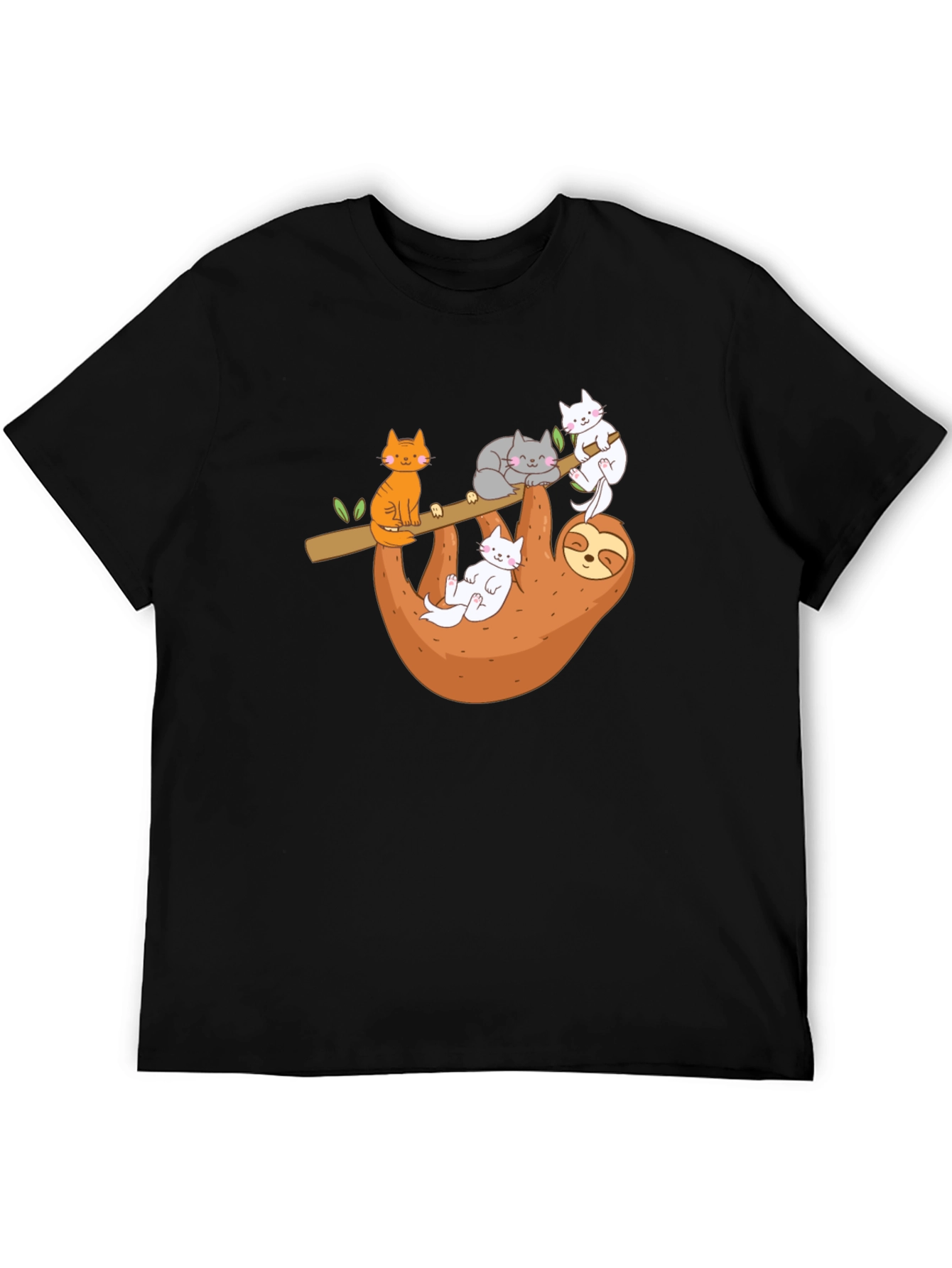 Cats & Sloth Black T-Shirt