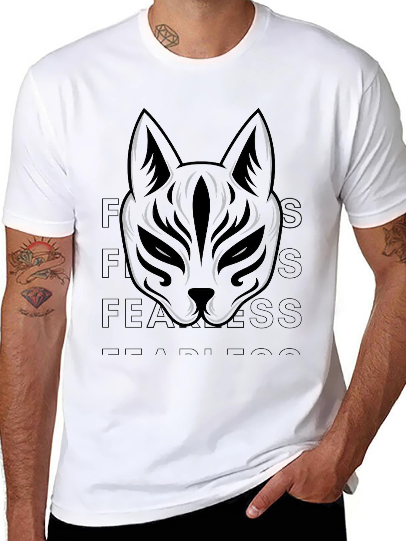 Black T-Shirt with Cat Mask Graphic