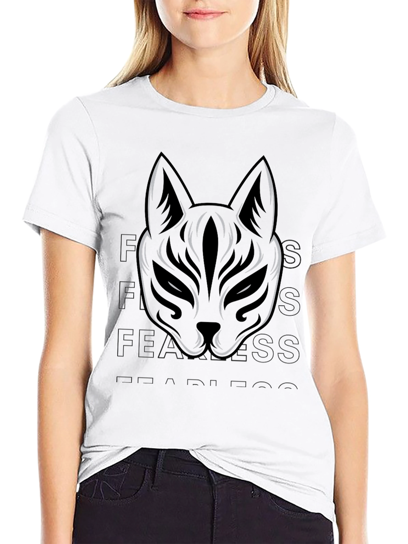 Black T-Shirt with Cat Mask Graphic