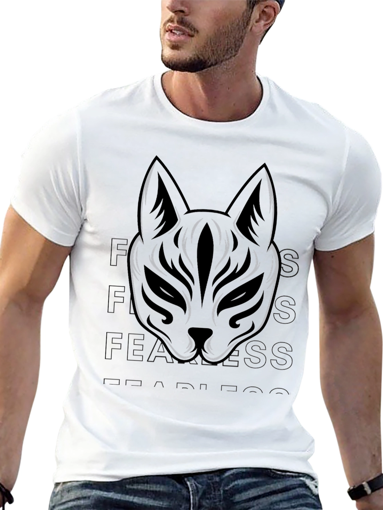 Black T-Shirt with Cat Mask Graphic