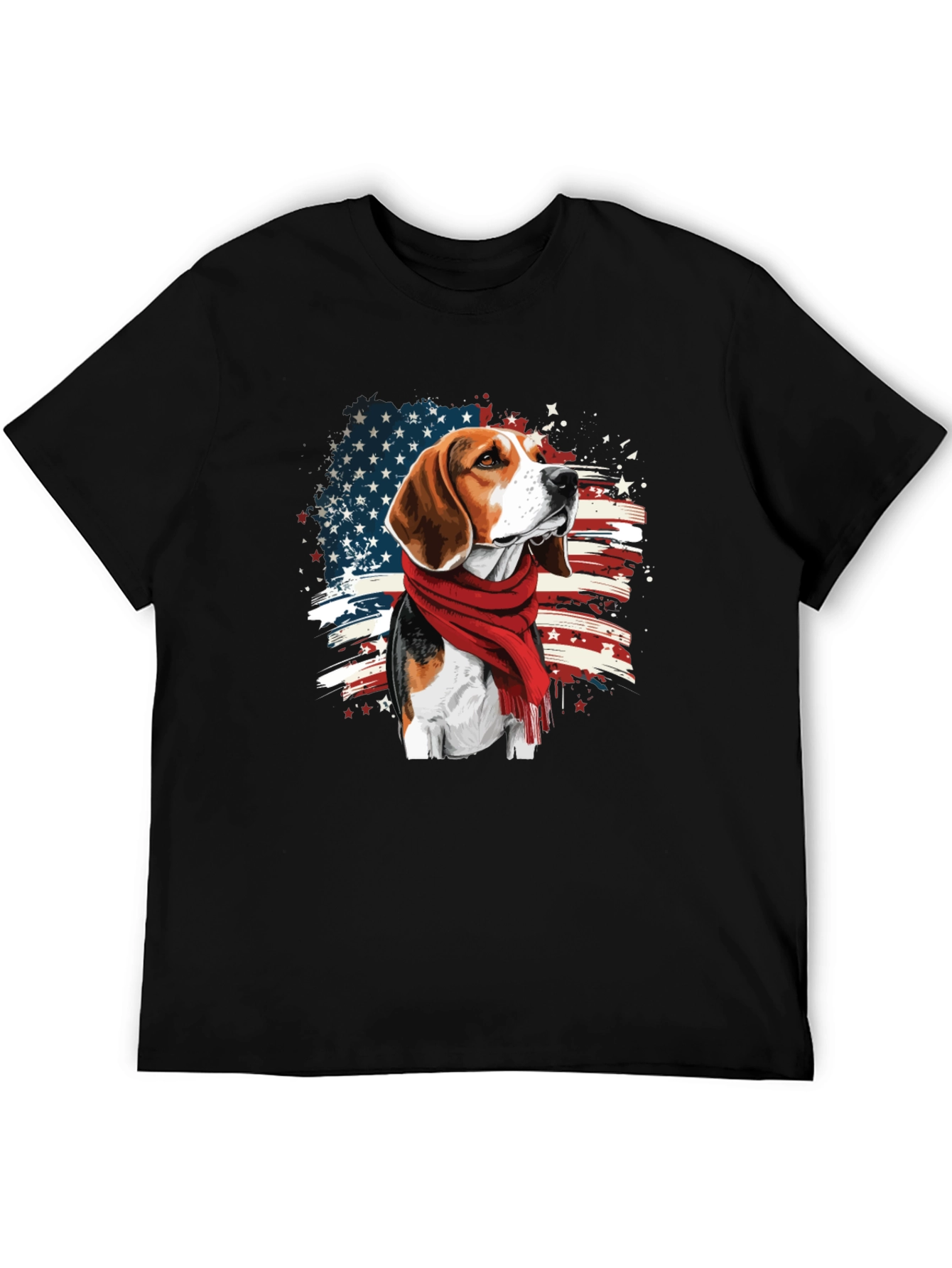 Patriotic Beagle T-Shirt - USA Flag Scarf