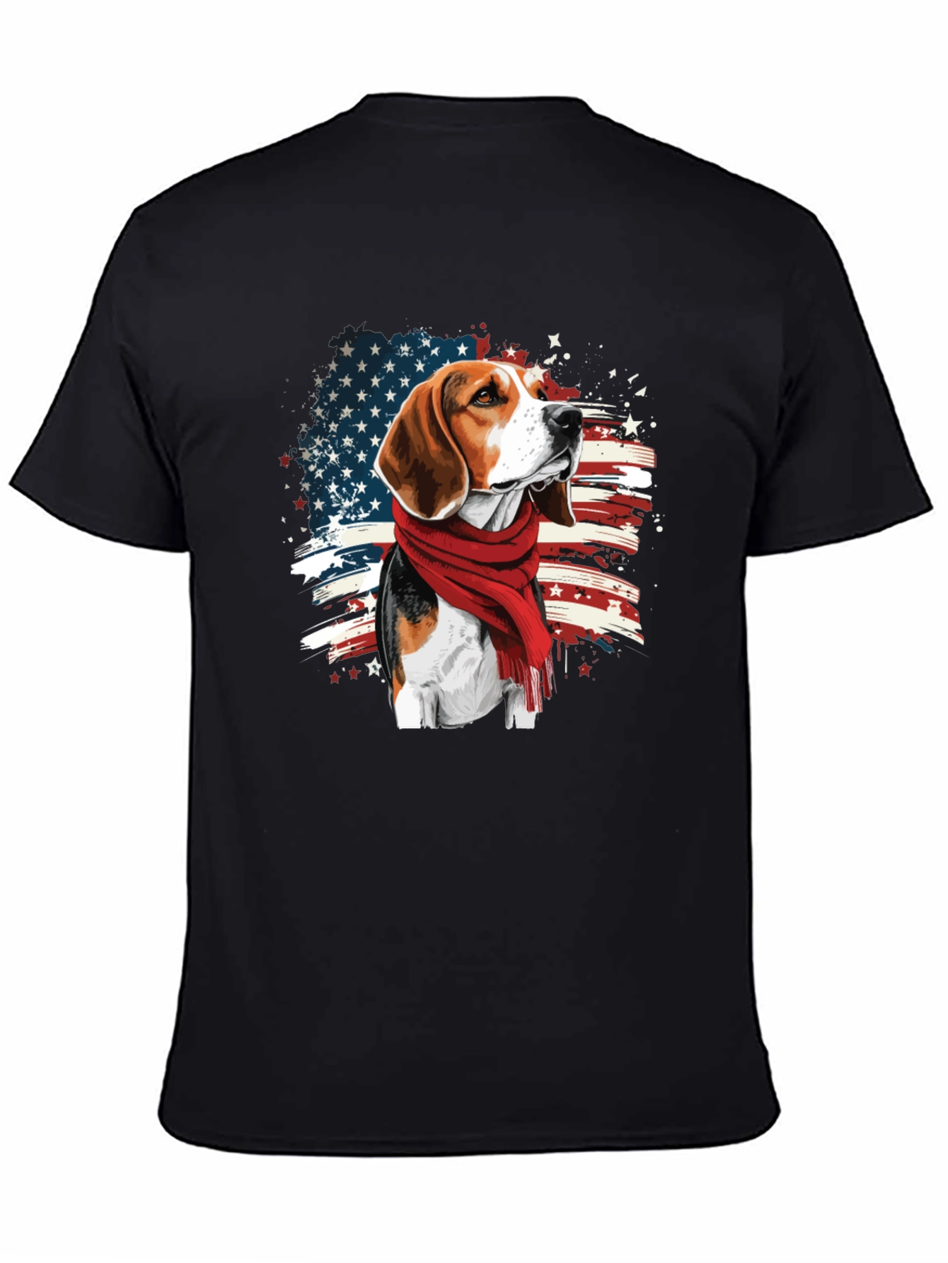Patriotic Beagle T-Shirt - USA Flag Scarf