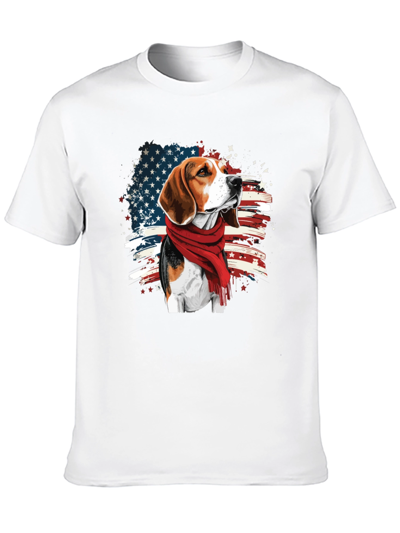 Patriotic Beagle T-Shirt - USA Flag Scarf