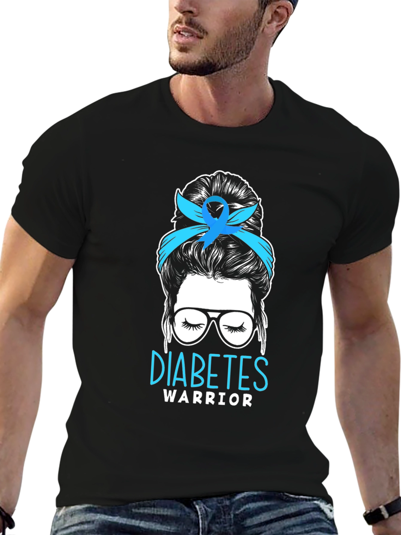 Diabetes Warrior Messy Bun T-Shirt
