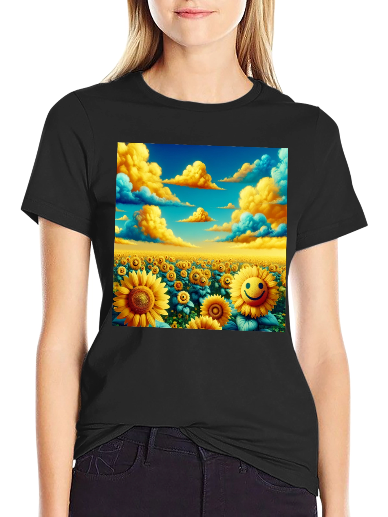 Sunflower Field Graphic Tee - Black