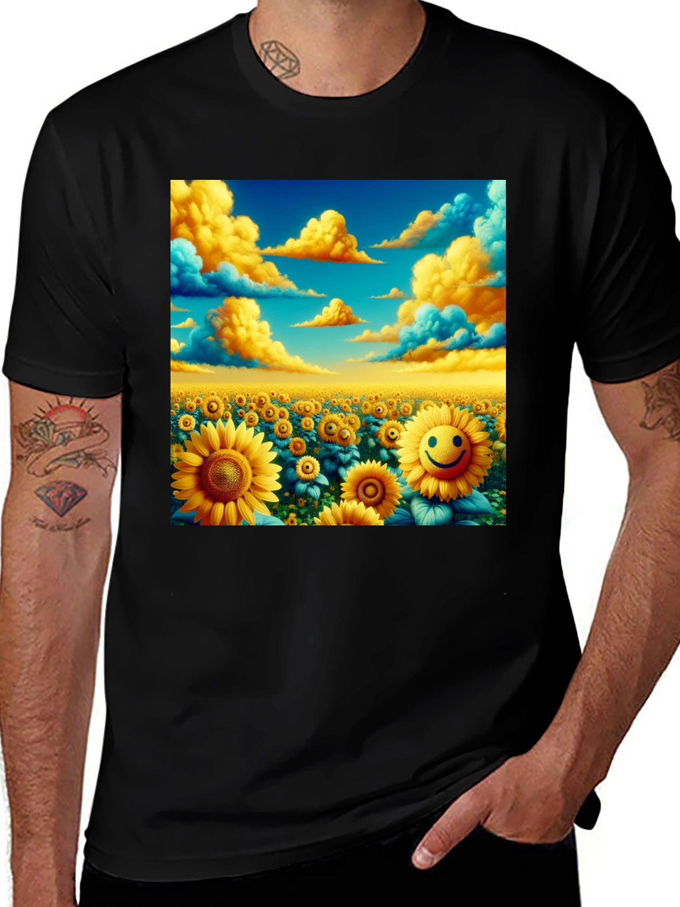 Sunflower Field Graphic Tee - Black