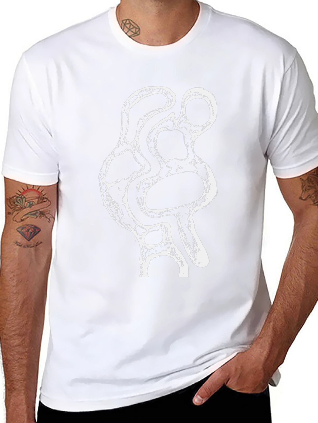Abstract White Print Black T-Shirt
