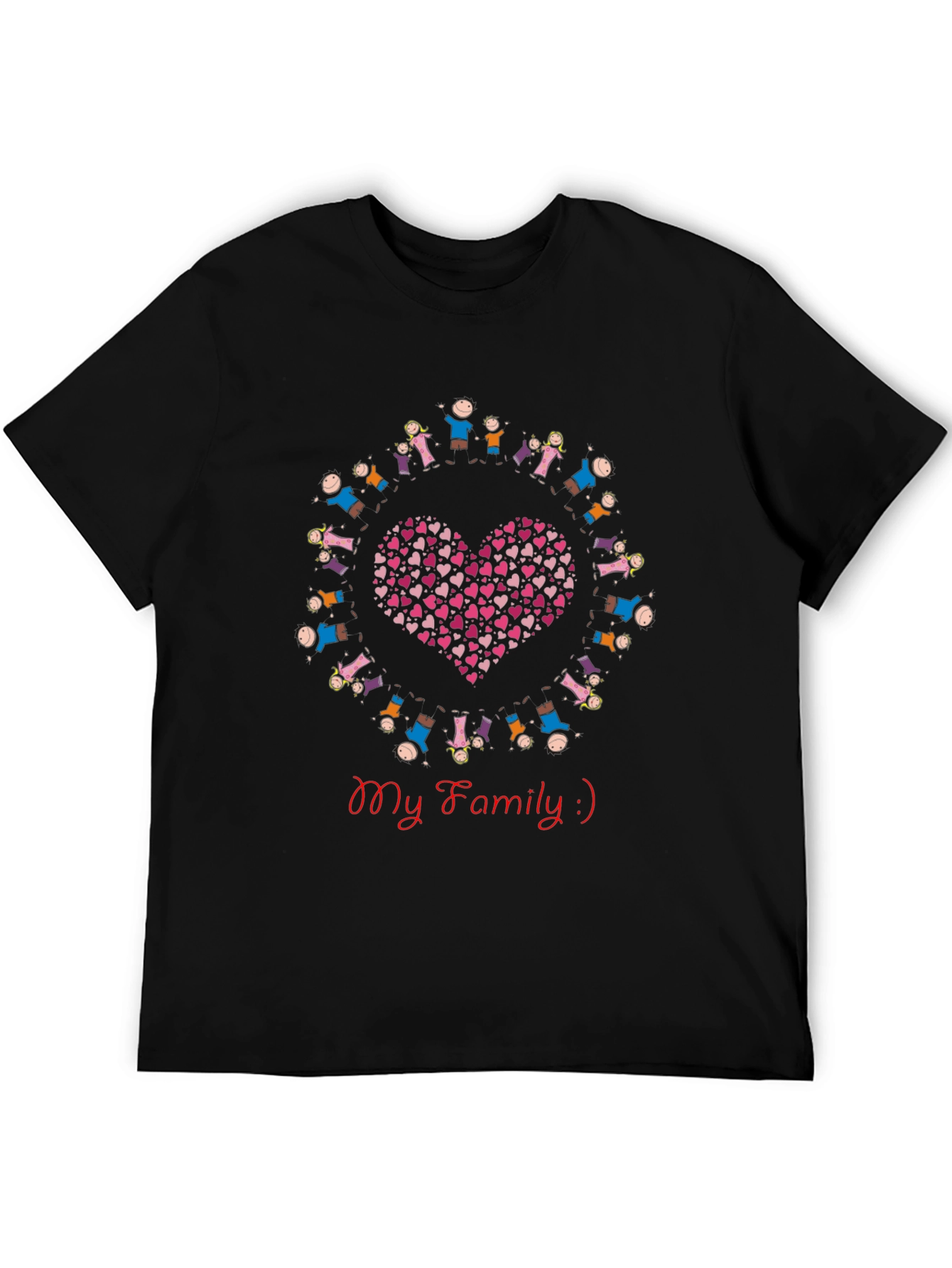 My Family Heart Graphic Black T-Shirt