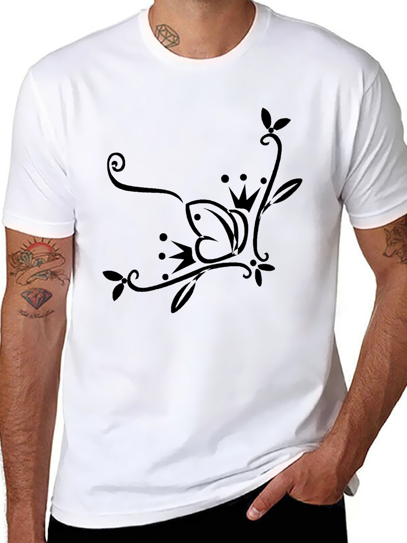 Elegant Crown Butterfly Black T-Shirt