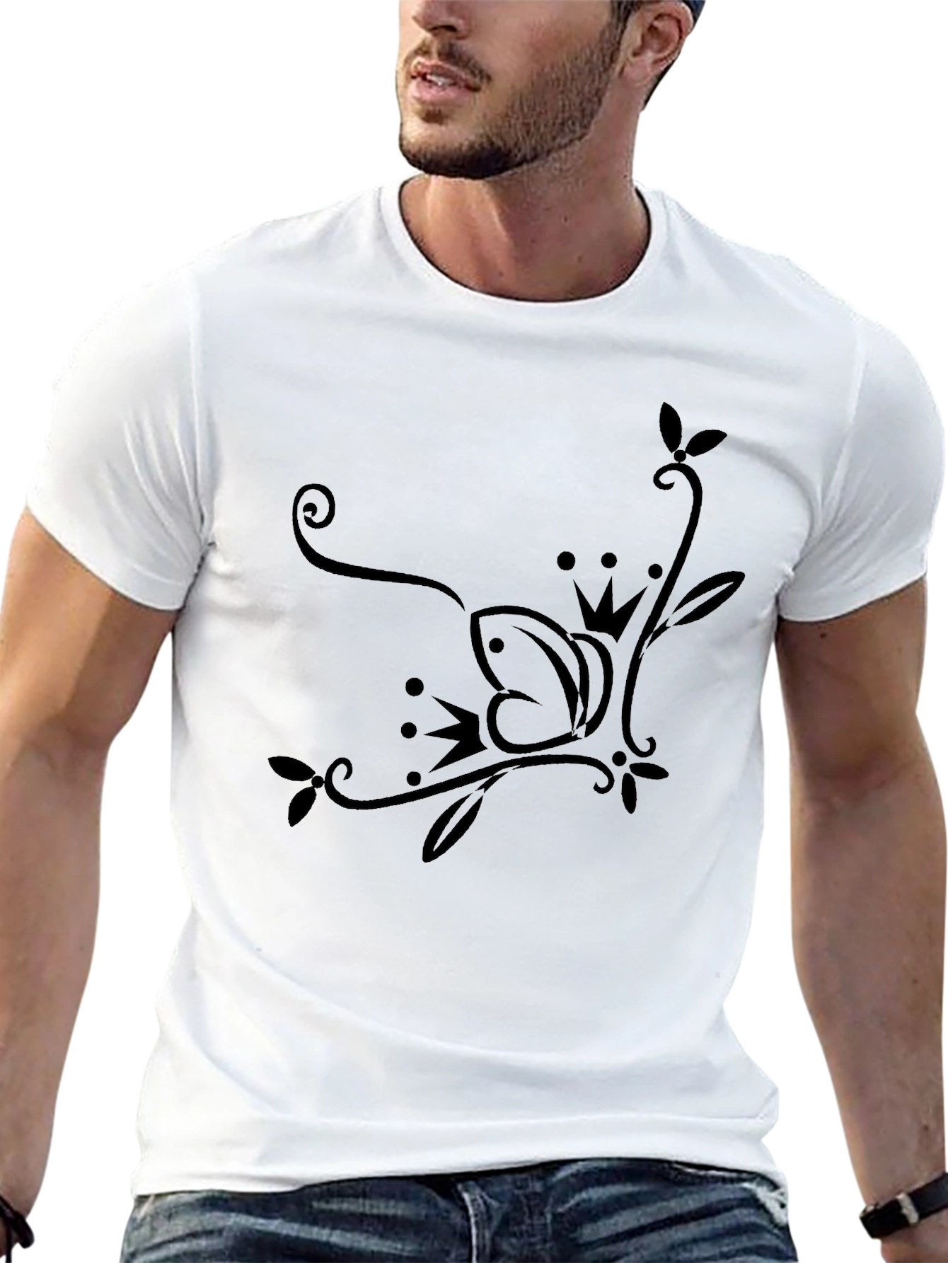Elegant Crown Butterfly Black T-Shirt