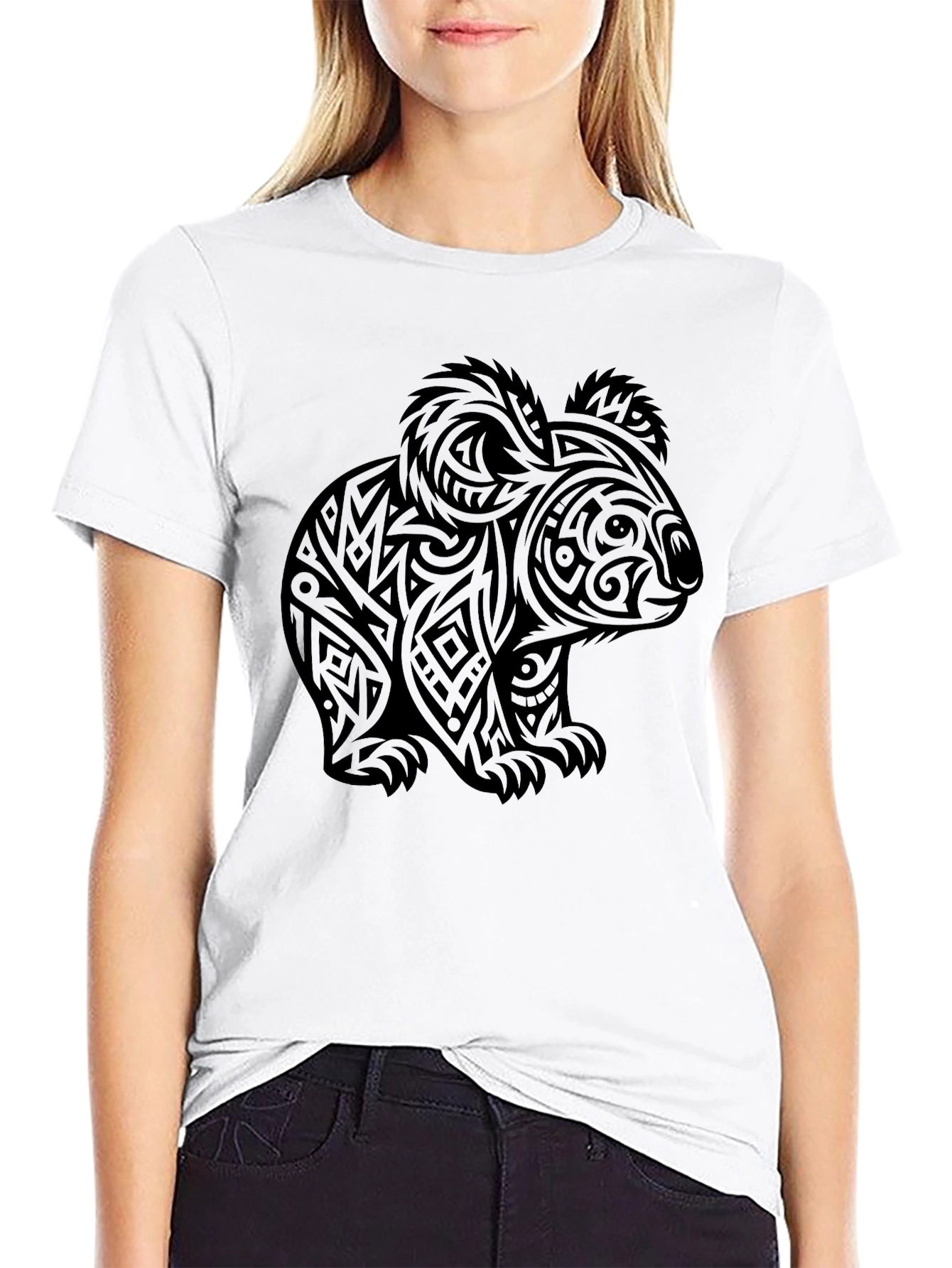 Tribal Koala Bear Graphic Tee - Black