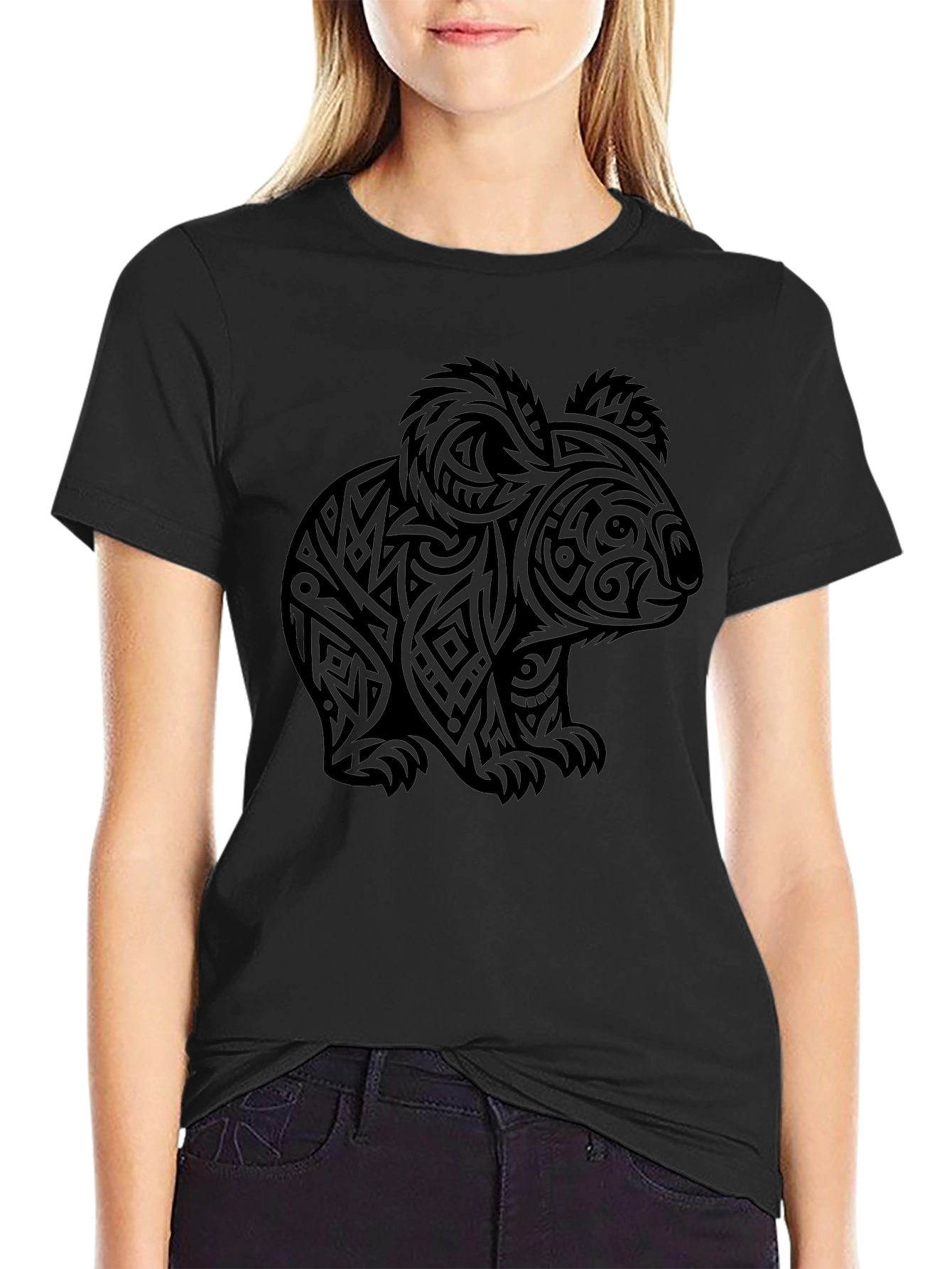 Tribal Koala Bear Graphic Tee - Black