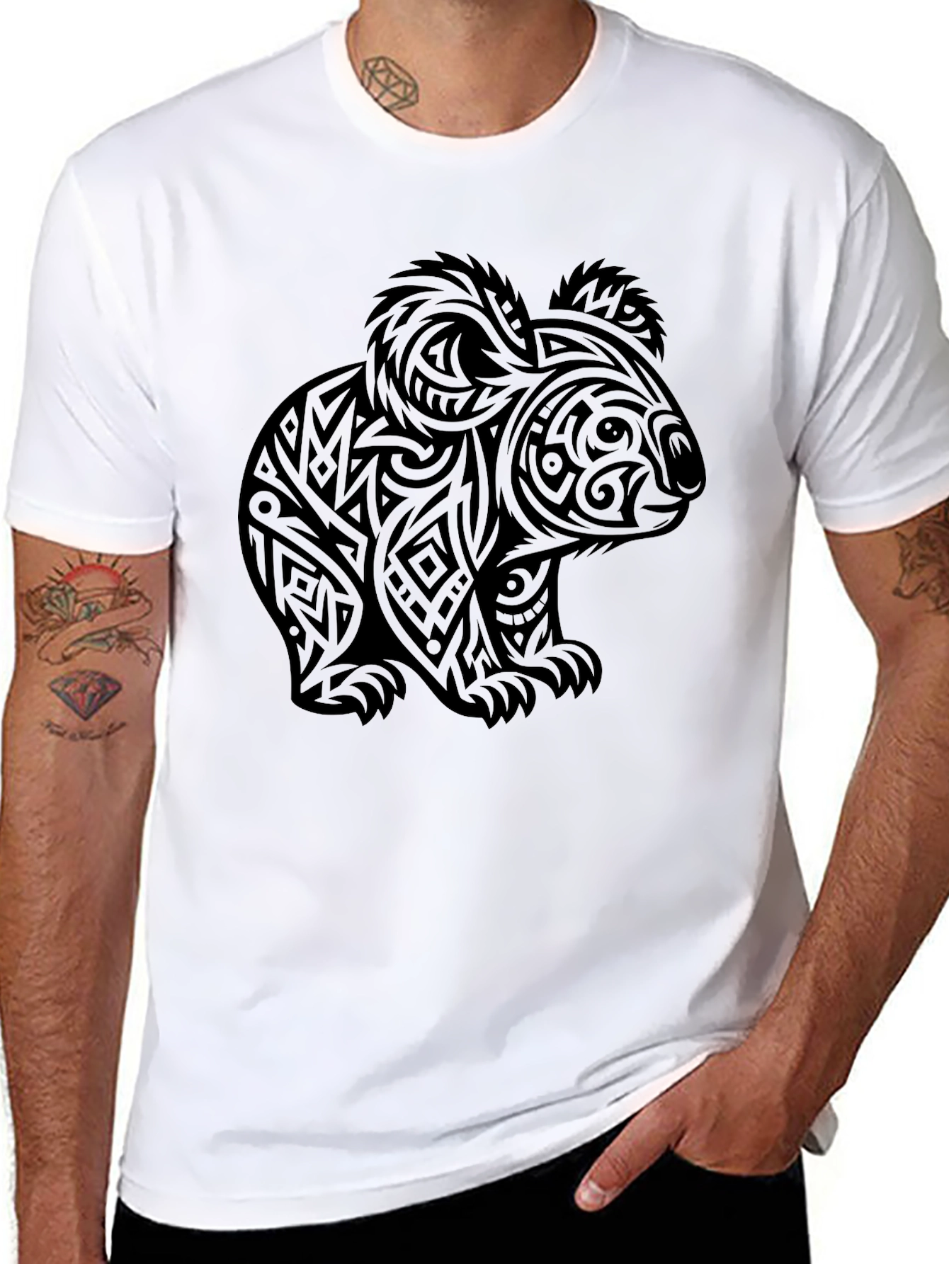 Tribal Koala Bear Graphic Tee - Black