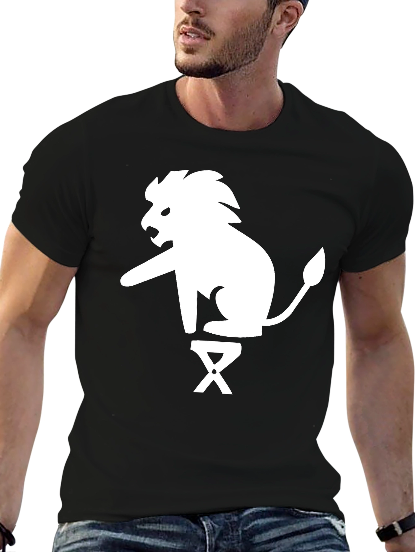 Lion on Stool Graphic Tee - Black