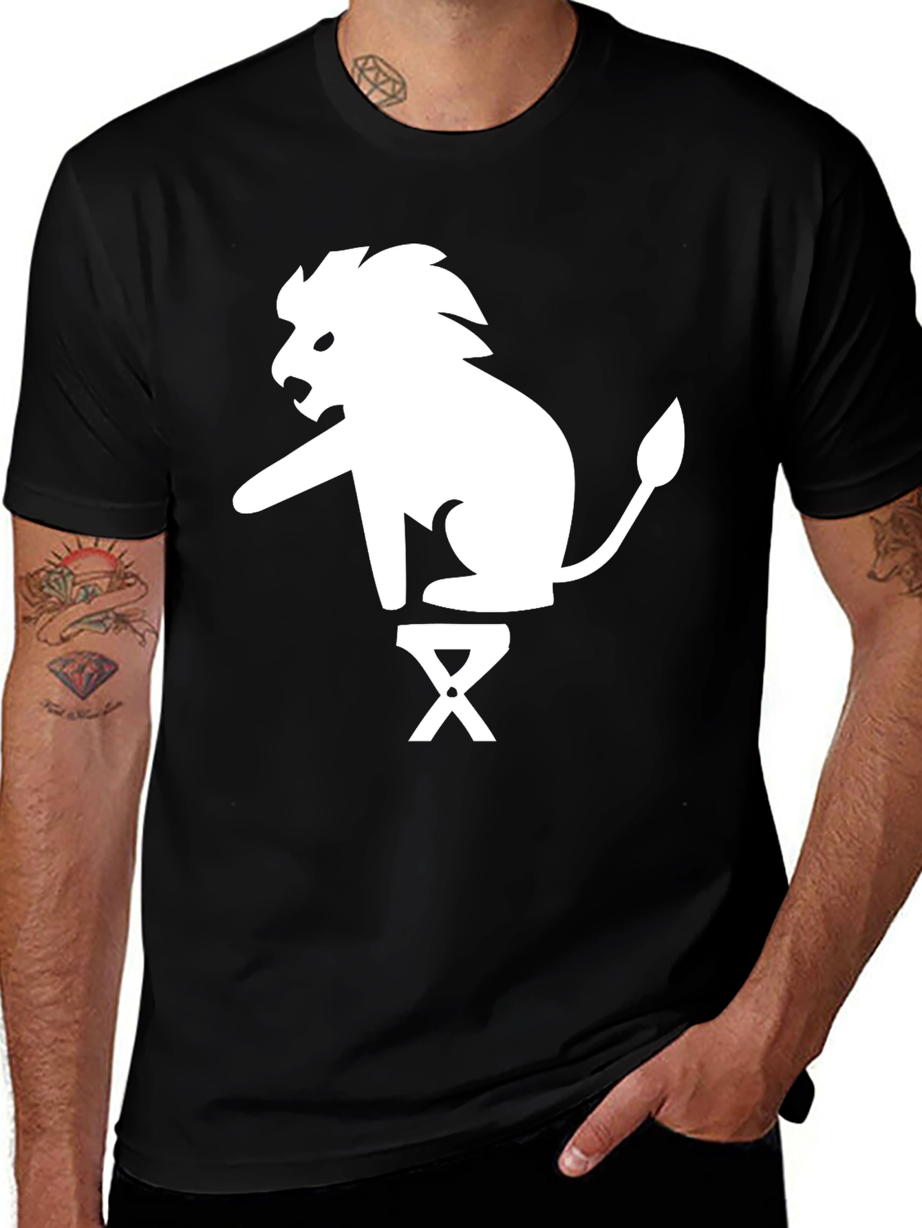 Lion on Stool Graphic Tee - Black