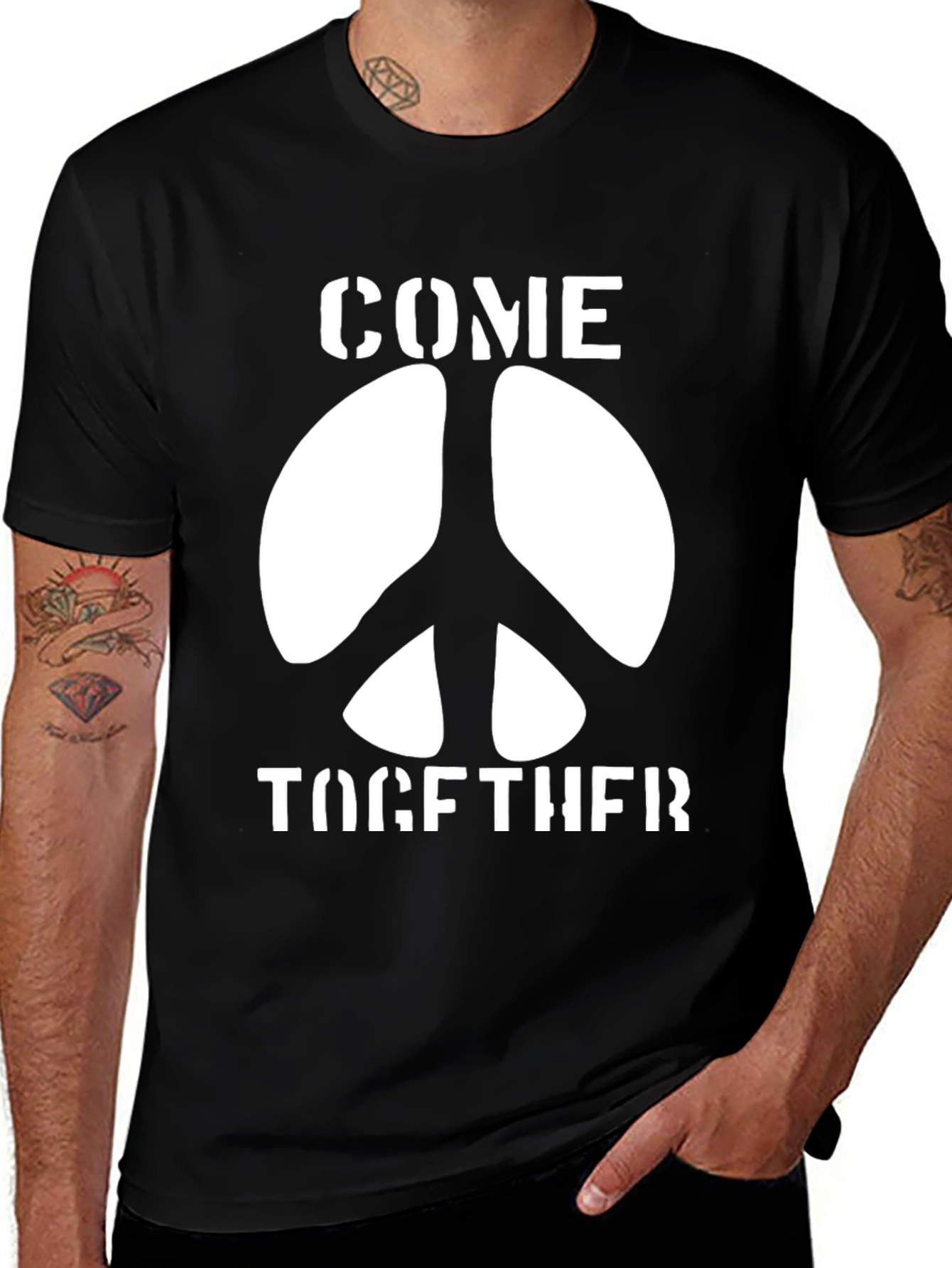 Come Together Peace Sign Graphic Tee - Black