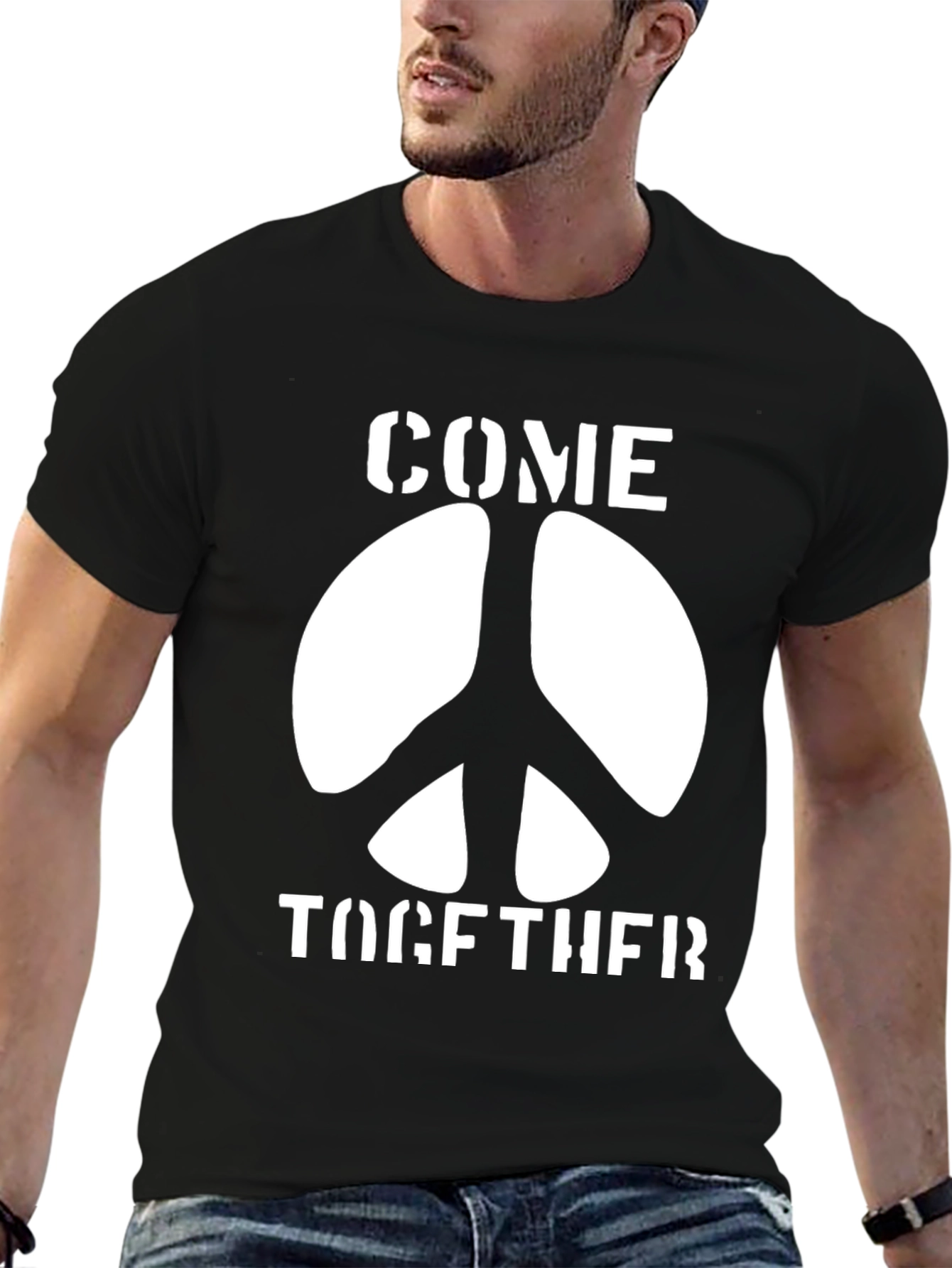 Come Together Peace Sign Graphic Tee - Black