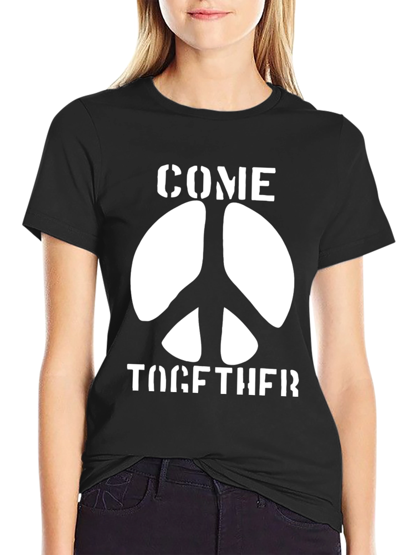 Come Together Peace Sign Graphic Tee - Black