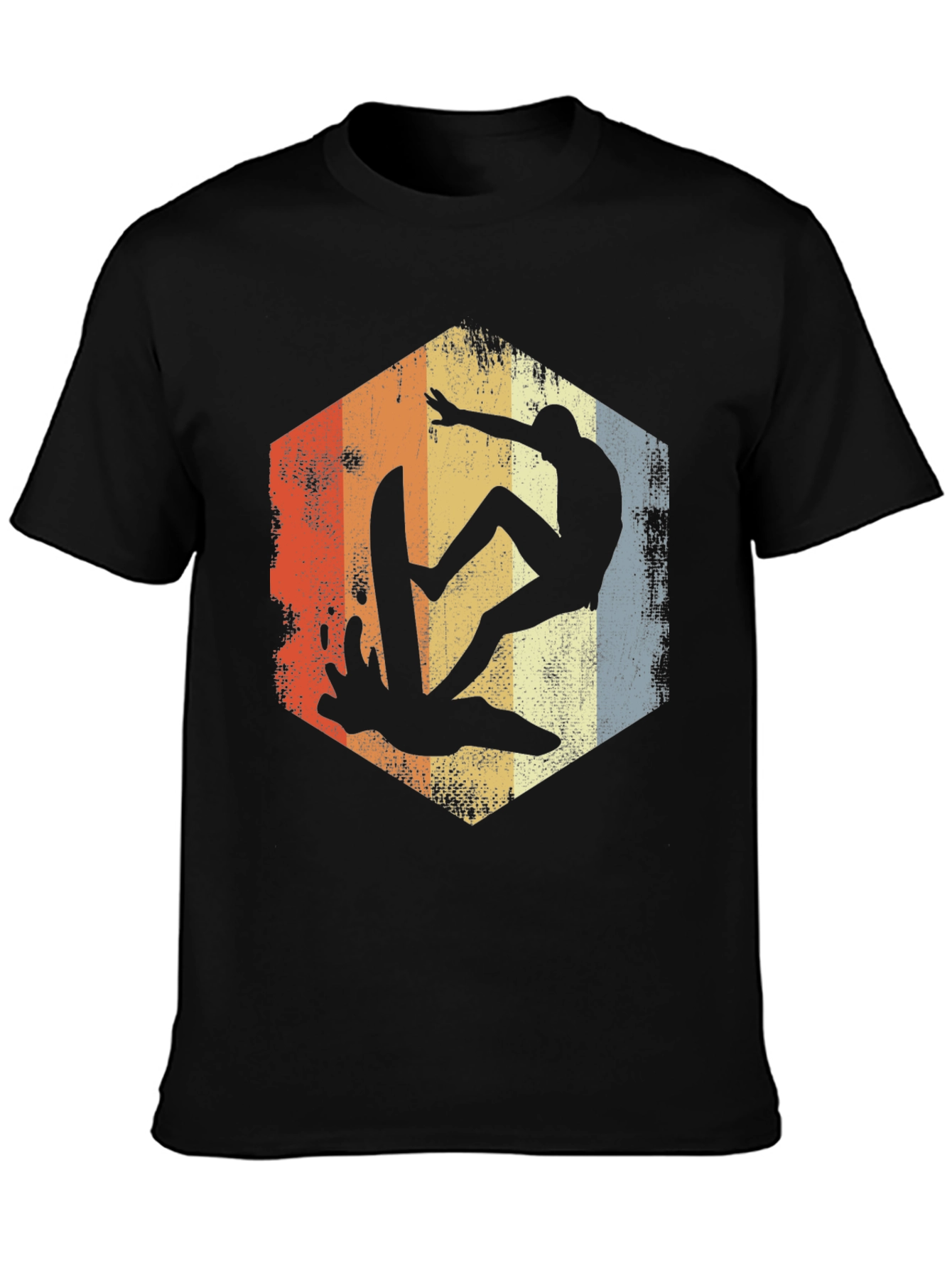 Retro Surfer Graphic Tee - Black Cotton