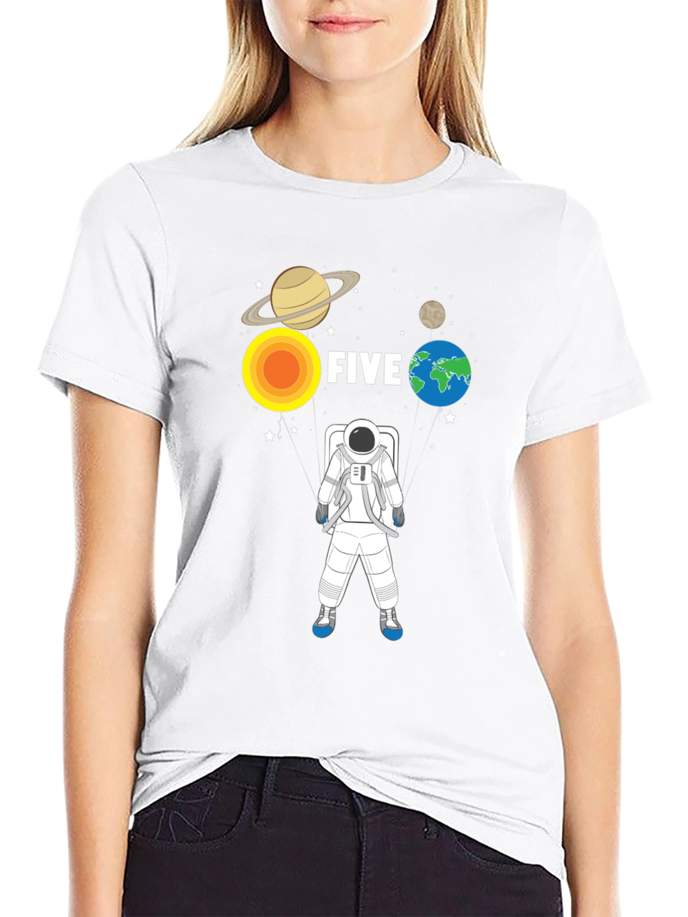 5th Birthday Astronaut T-Shirt Planets Space Five Years Old