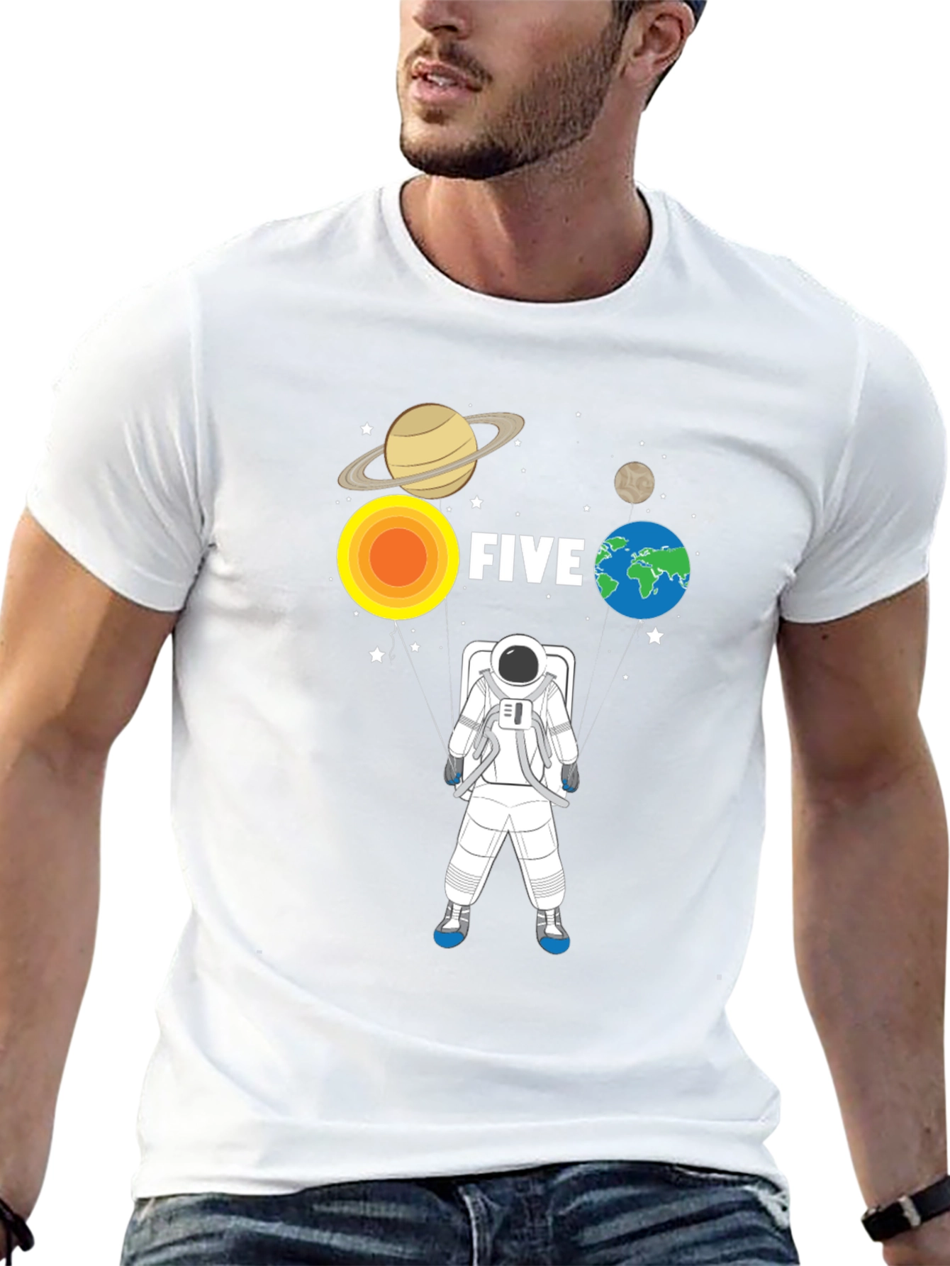 5th Birthday Astronaut T-Shirt Planets Space Five Years Old