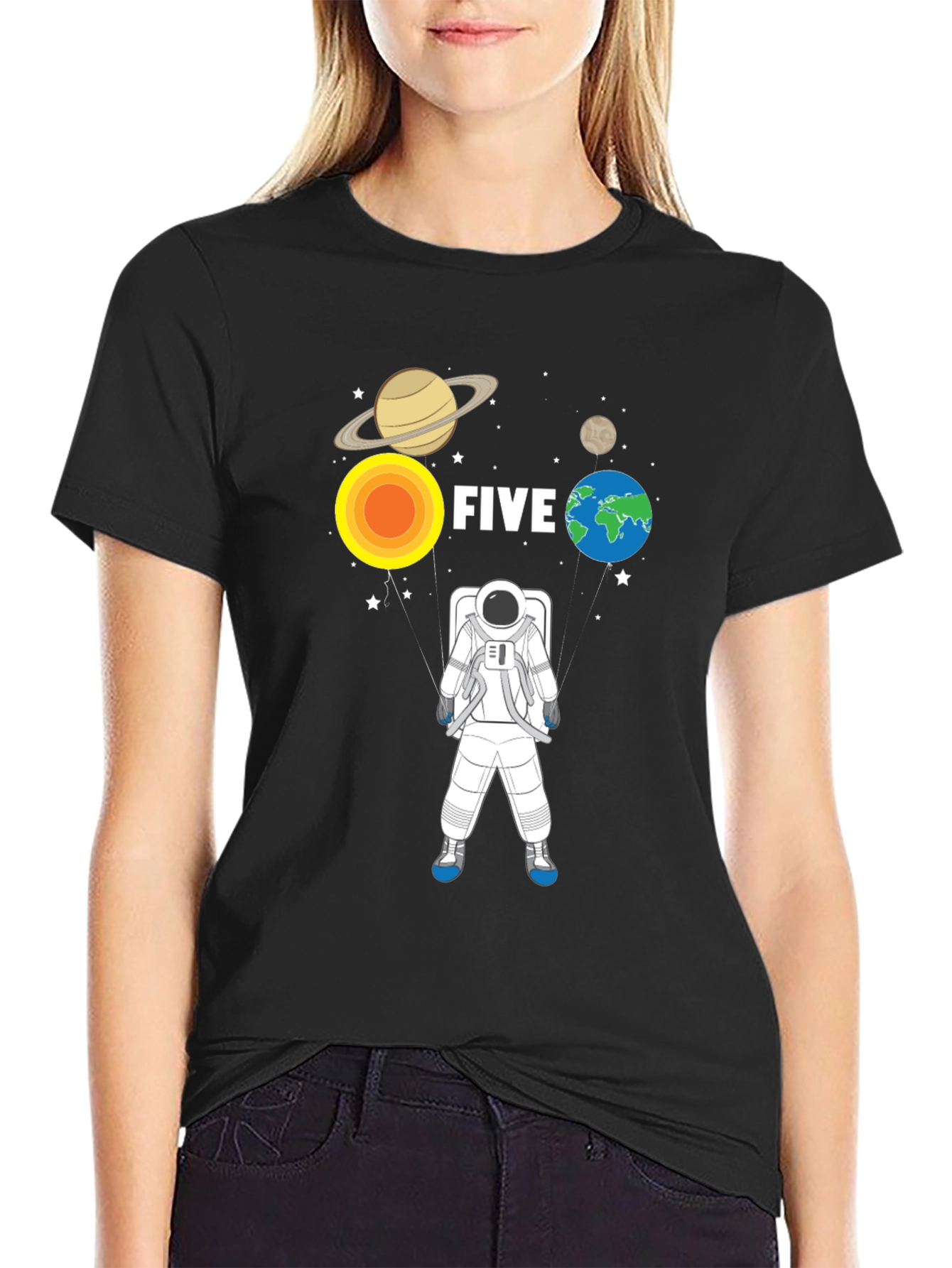 5th Birthday Astronaut T-Shirt Planets Space Five Years Old