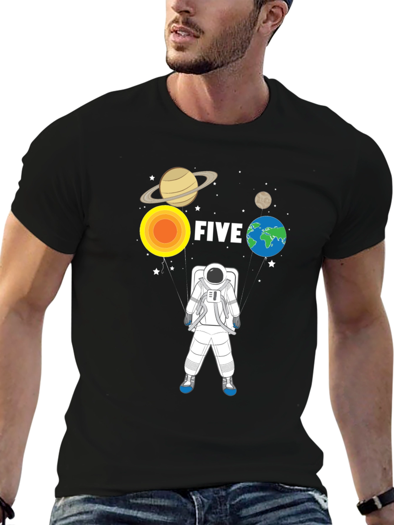 5th Birthday Astronaut T-Shirt Planets Space Five Years Old