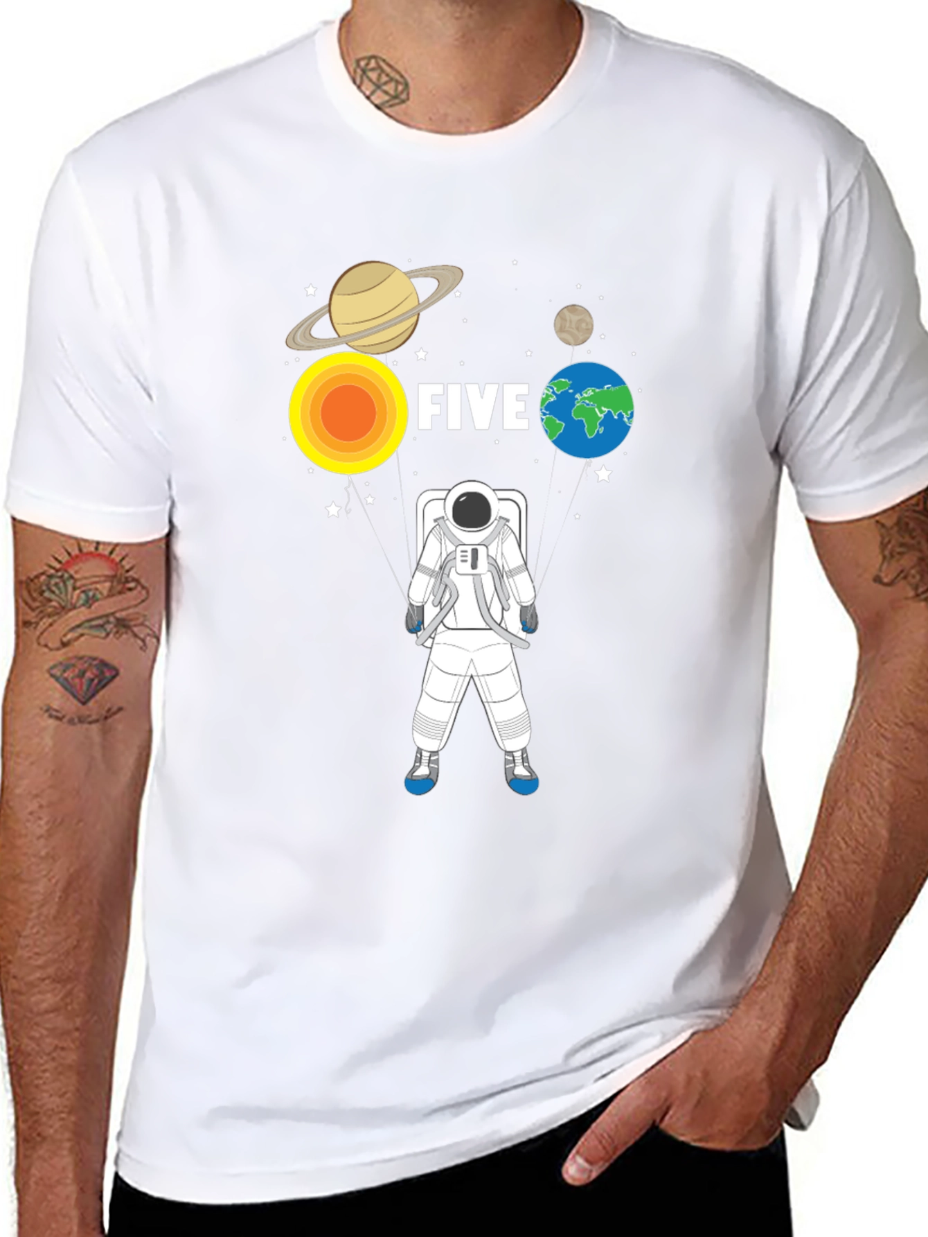 5th Birthday Astronaut T-Shirt Planets Space Five Years Old