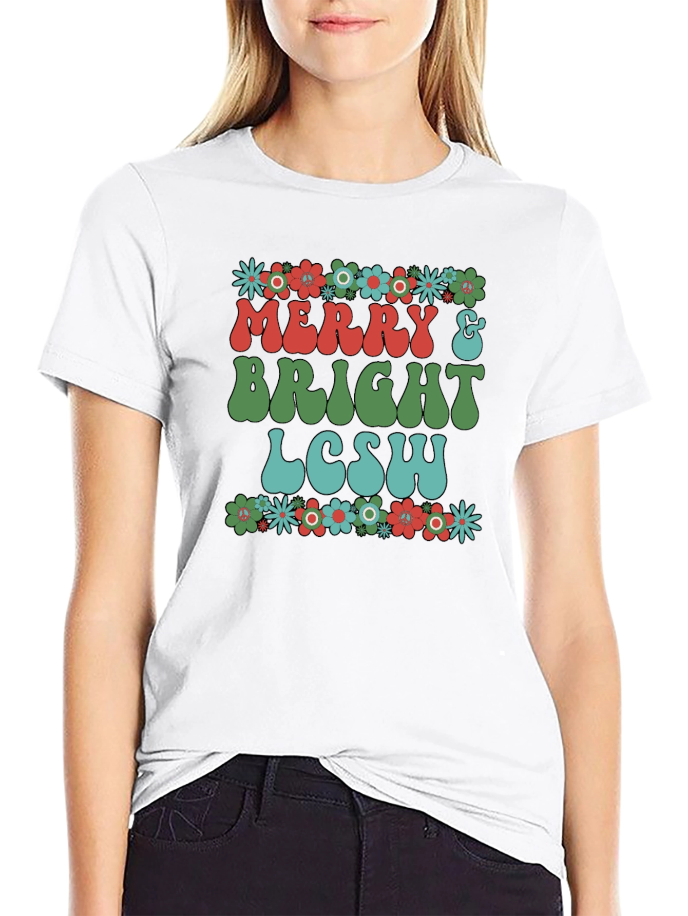 Merry & Bright LCSW T-Shirt - Floral Design