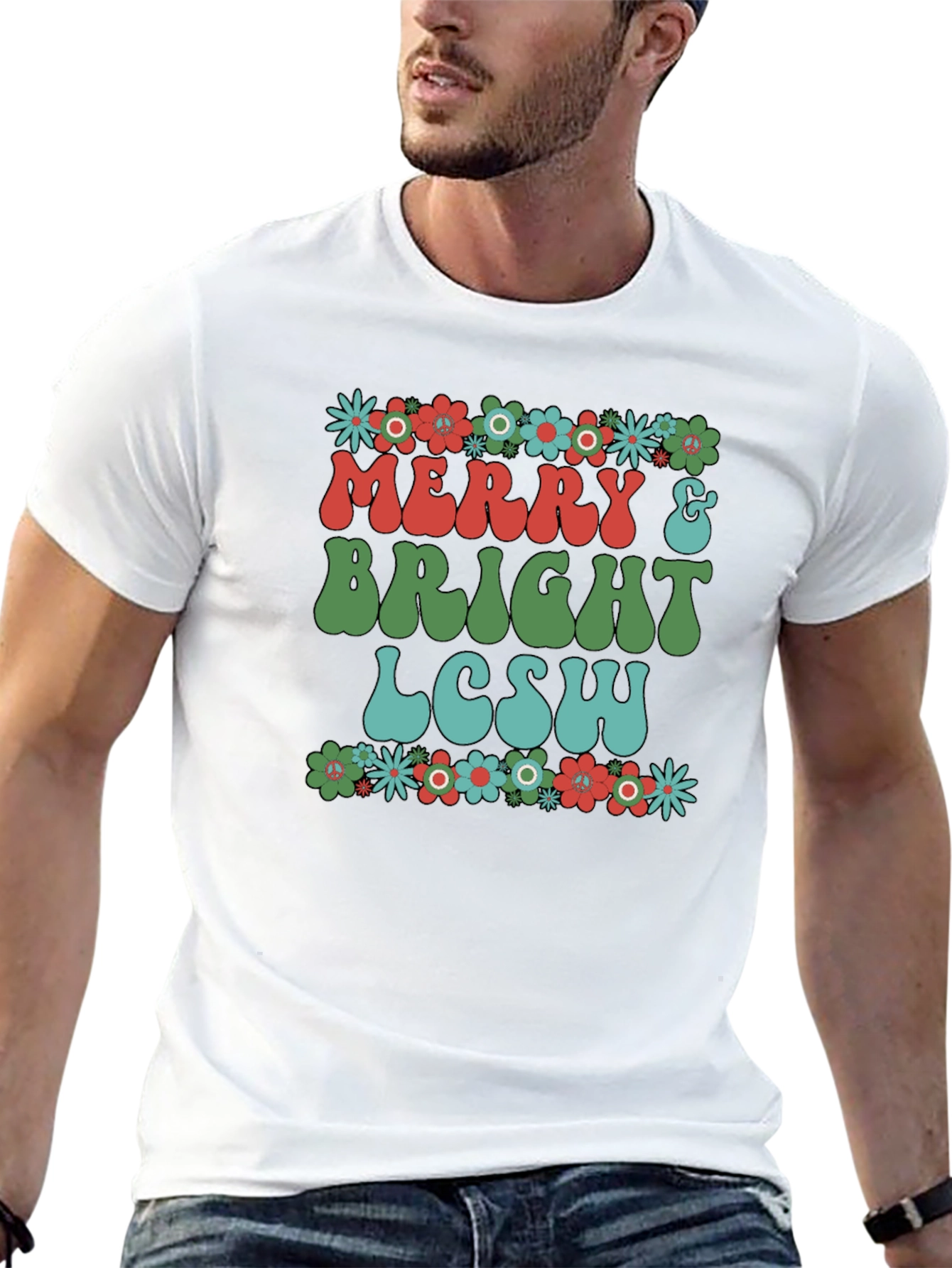 Merry & Bright LCSW T-Shirt - Floral Design
