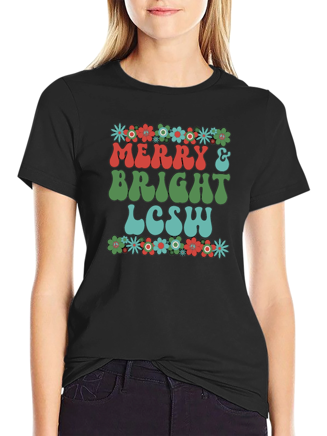 Merry & Bright LCSW T-Shirt - Floral Design