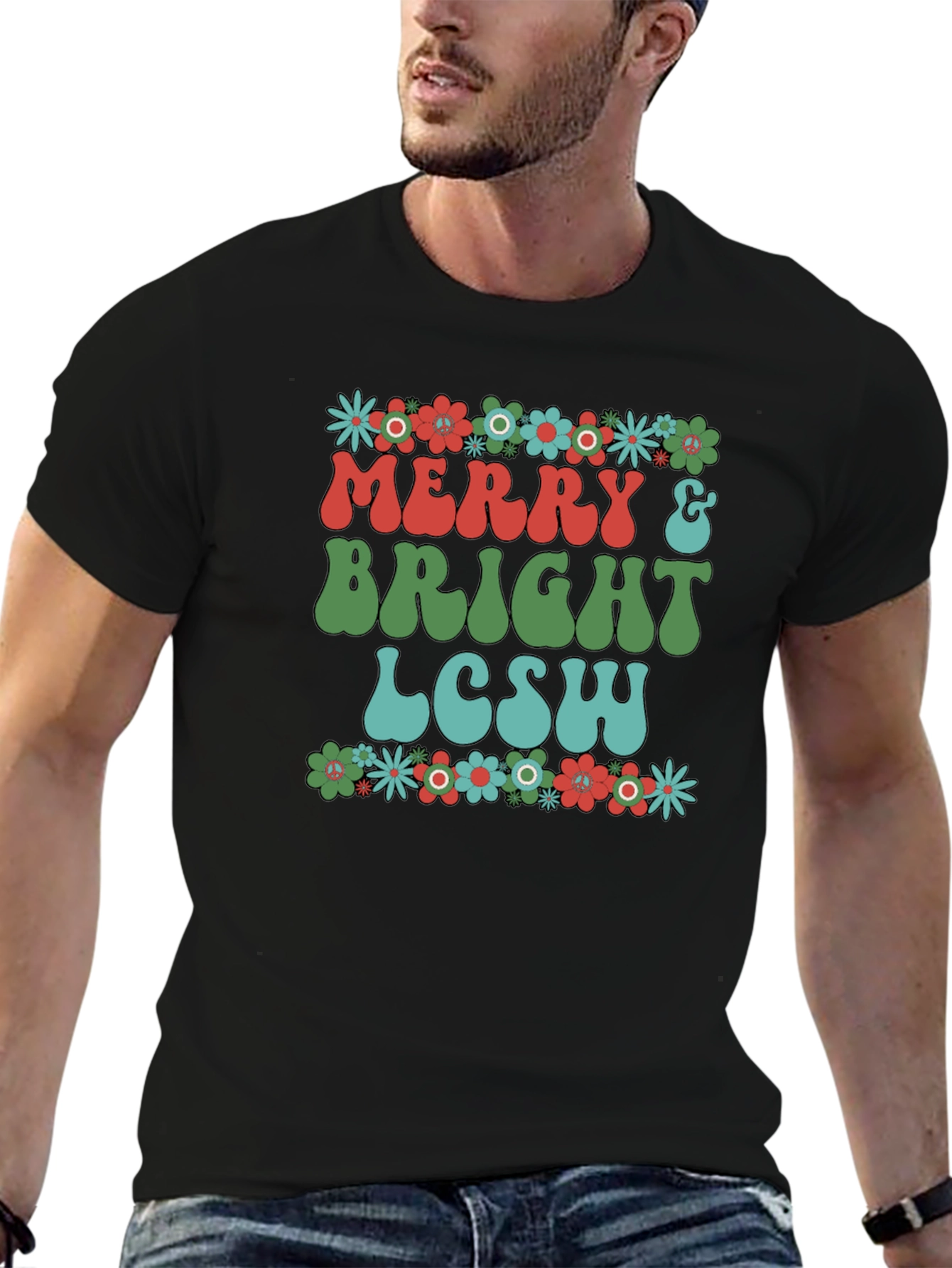 Merry & Bright LCSW T-Shirt - Floral Design