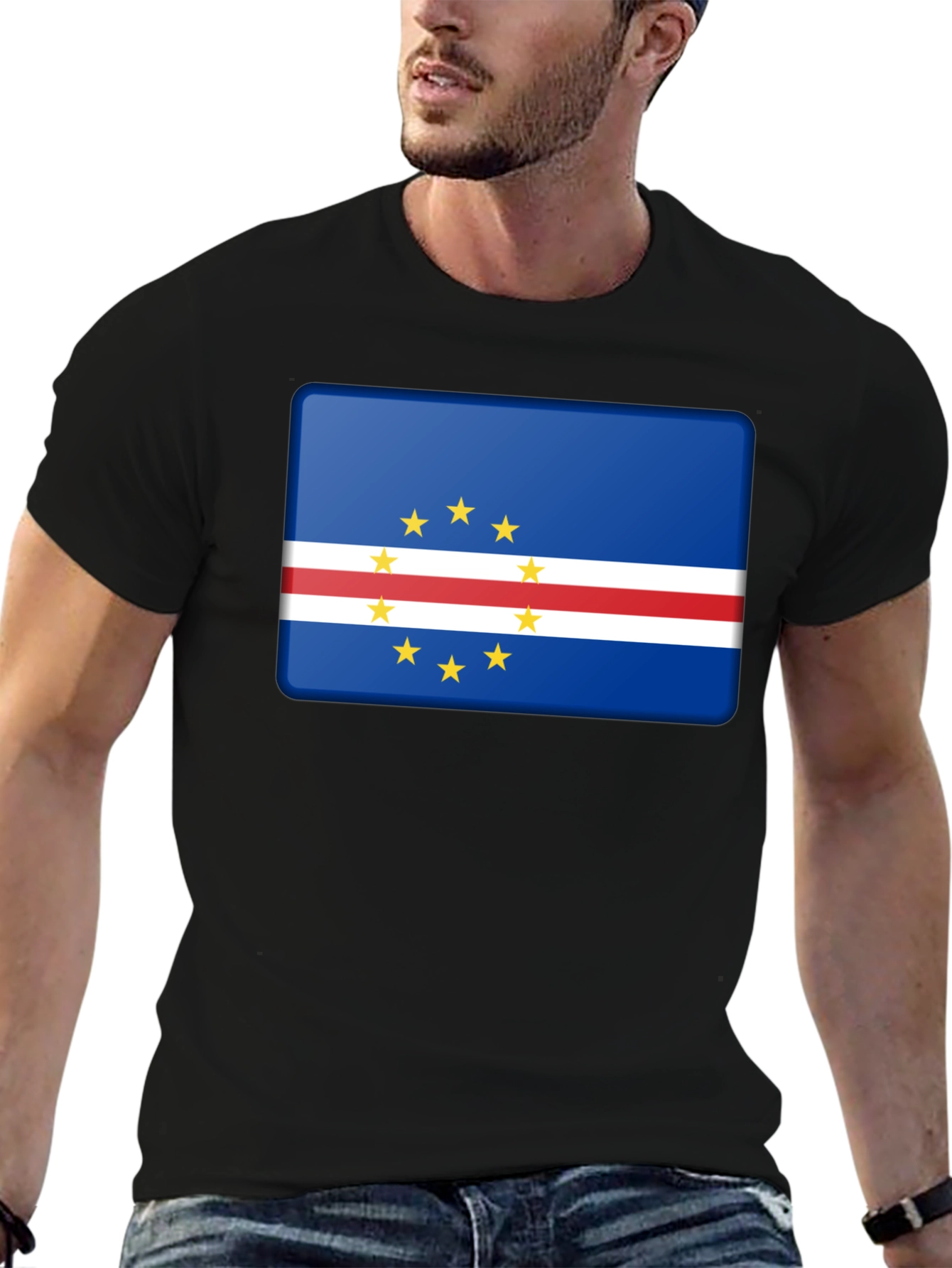 Cape Verde Flag Graphic Black T-Shirt