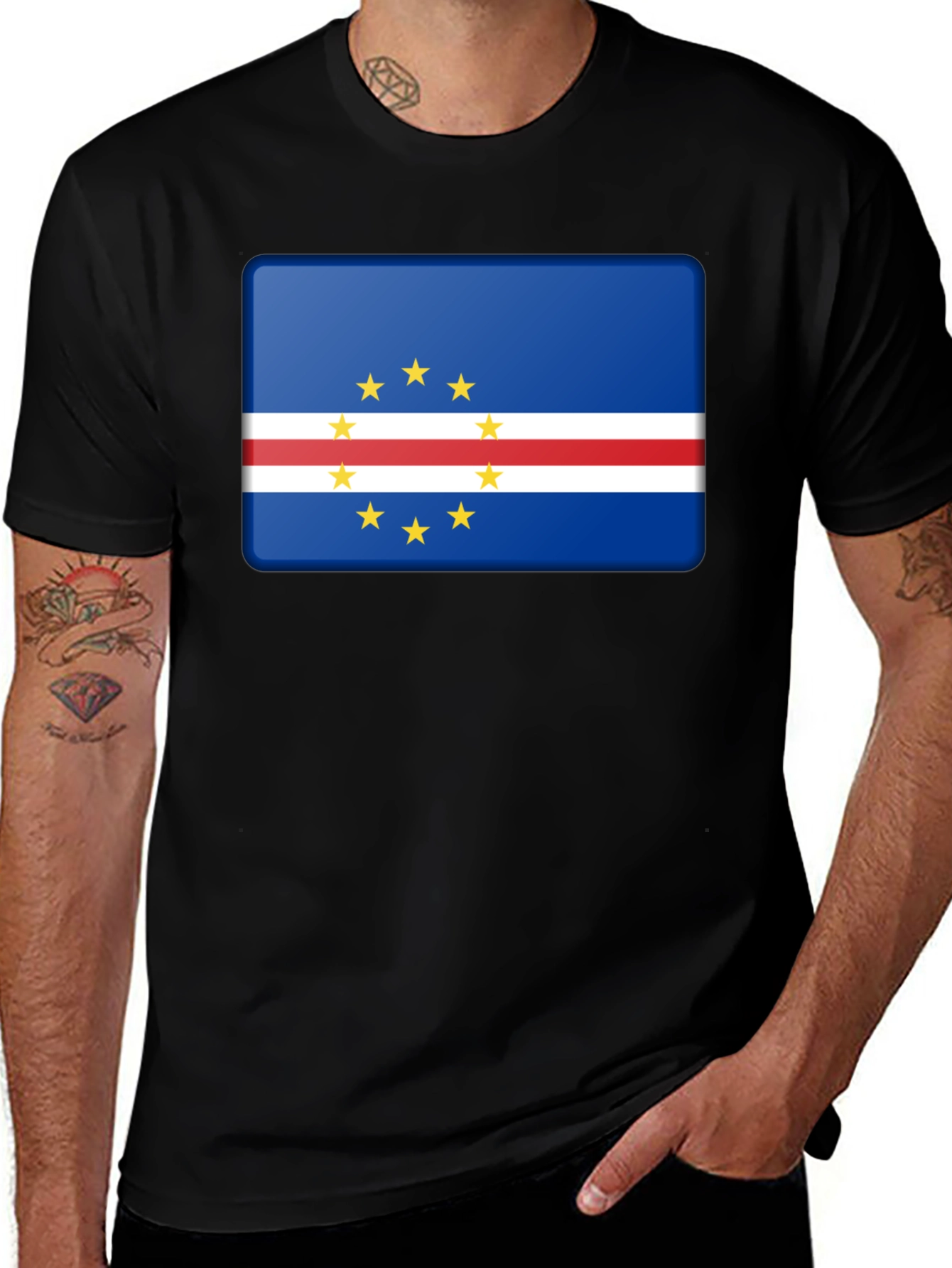 Cape Verde Flag Graphic Black T-Shirt