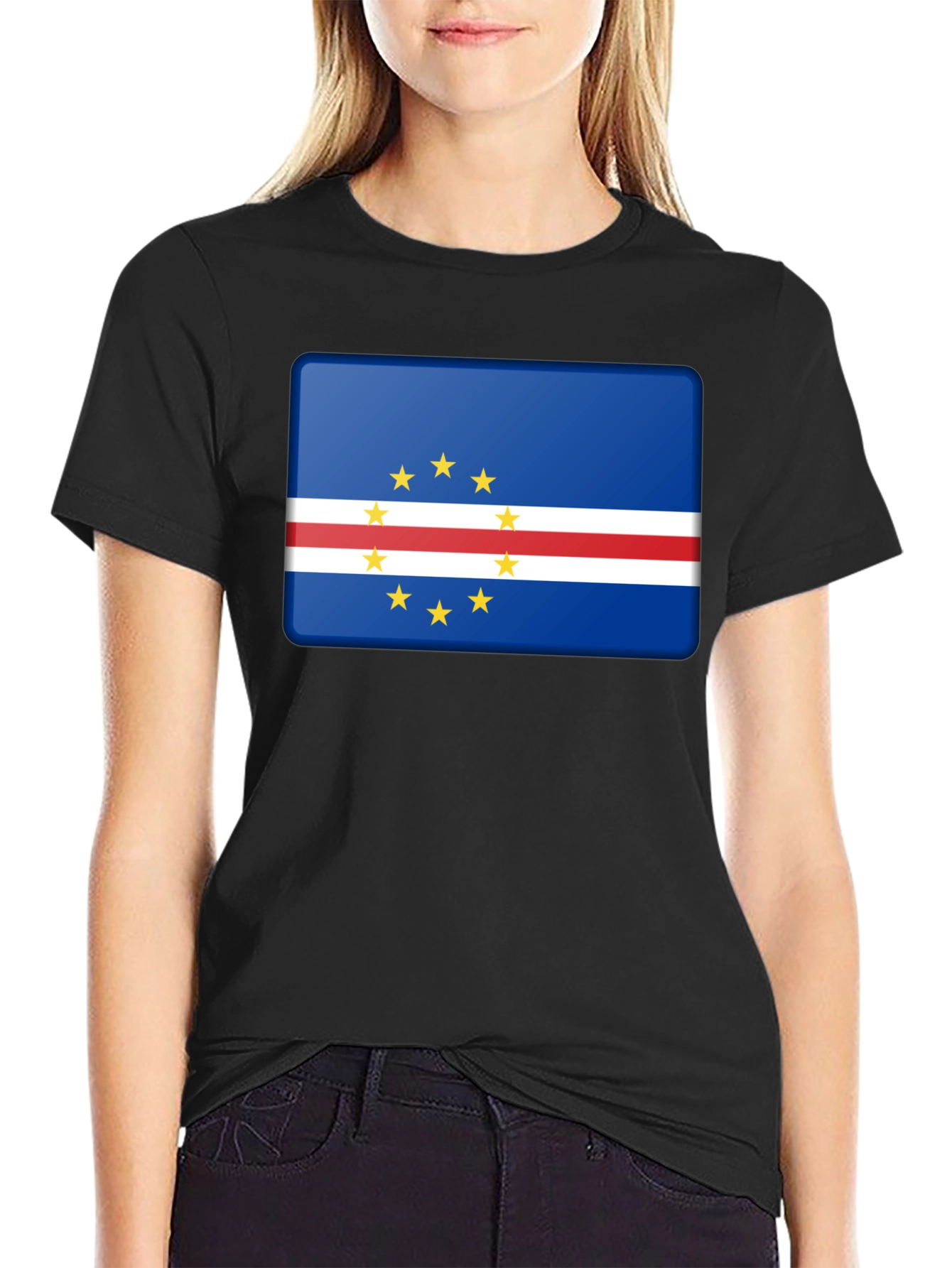 Cape Verde Flag Graphic Black T-Shirt