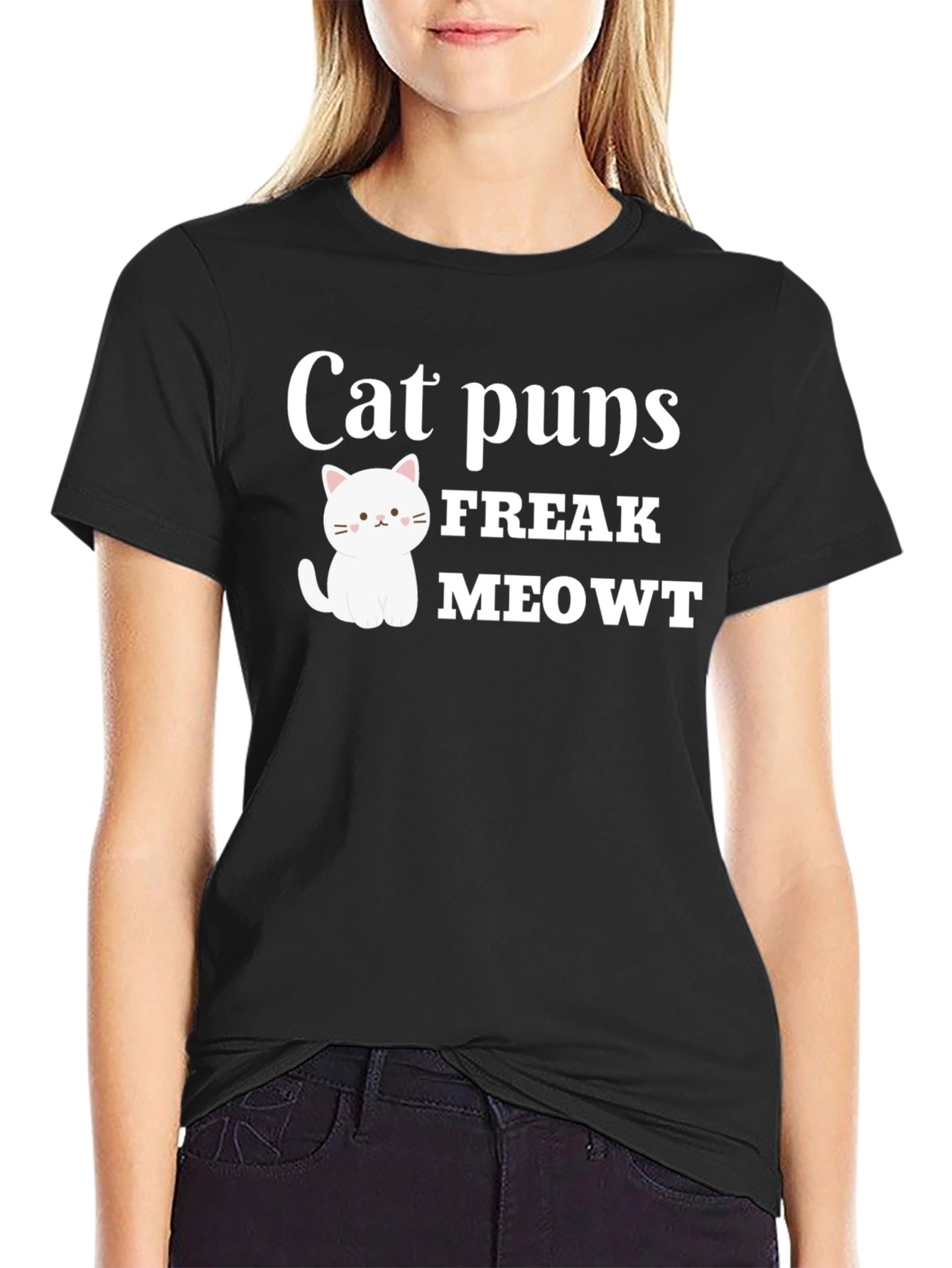 Cat Puns Freak Meowt Black T-Shirt