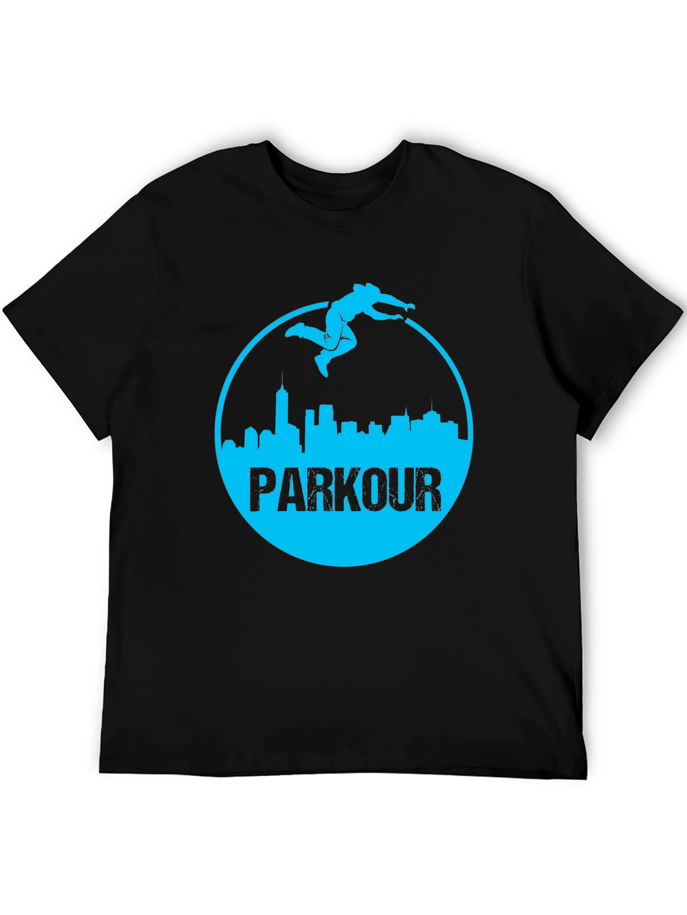 Parkour Cityscape Graphic Tee - Black Cotton Blend