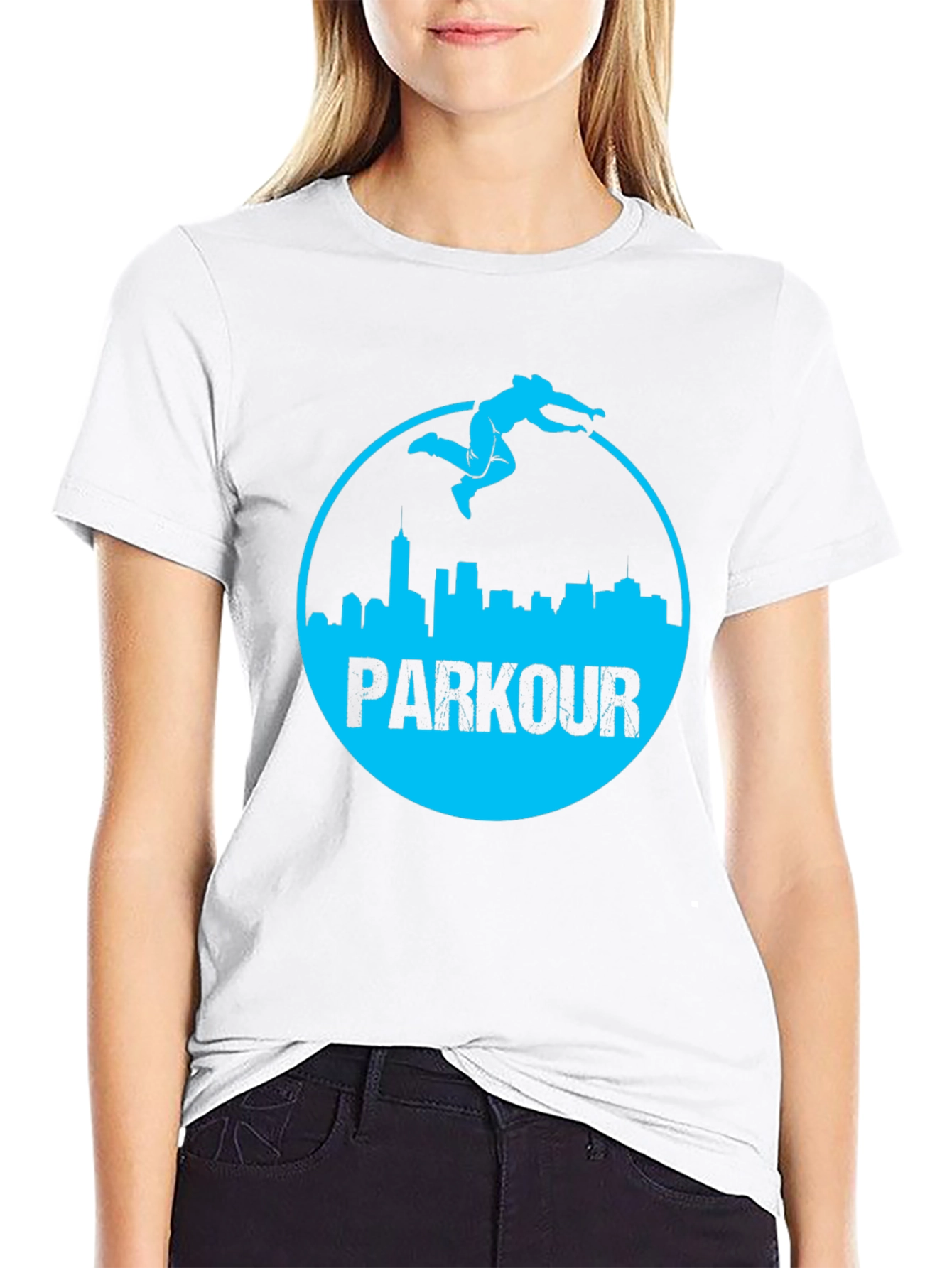 Parkour Cityscape Graphic Tee - Black Cotton Blend
