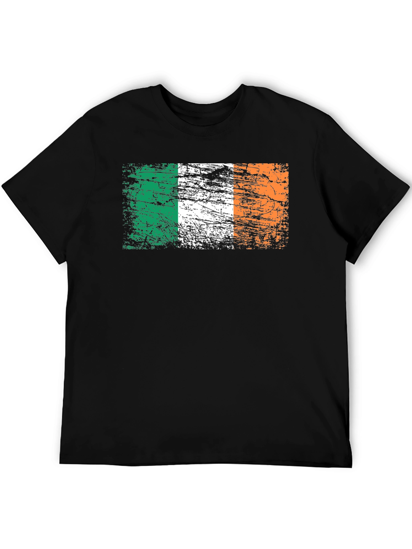 Distressed Ireland Flag Graphic Black T-Shirt