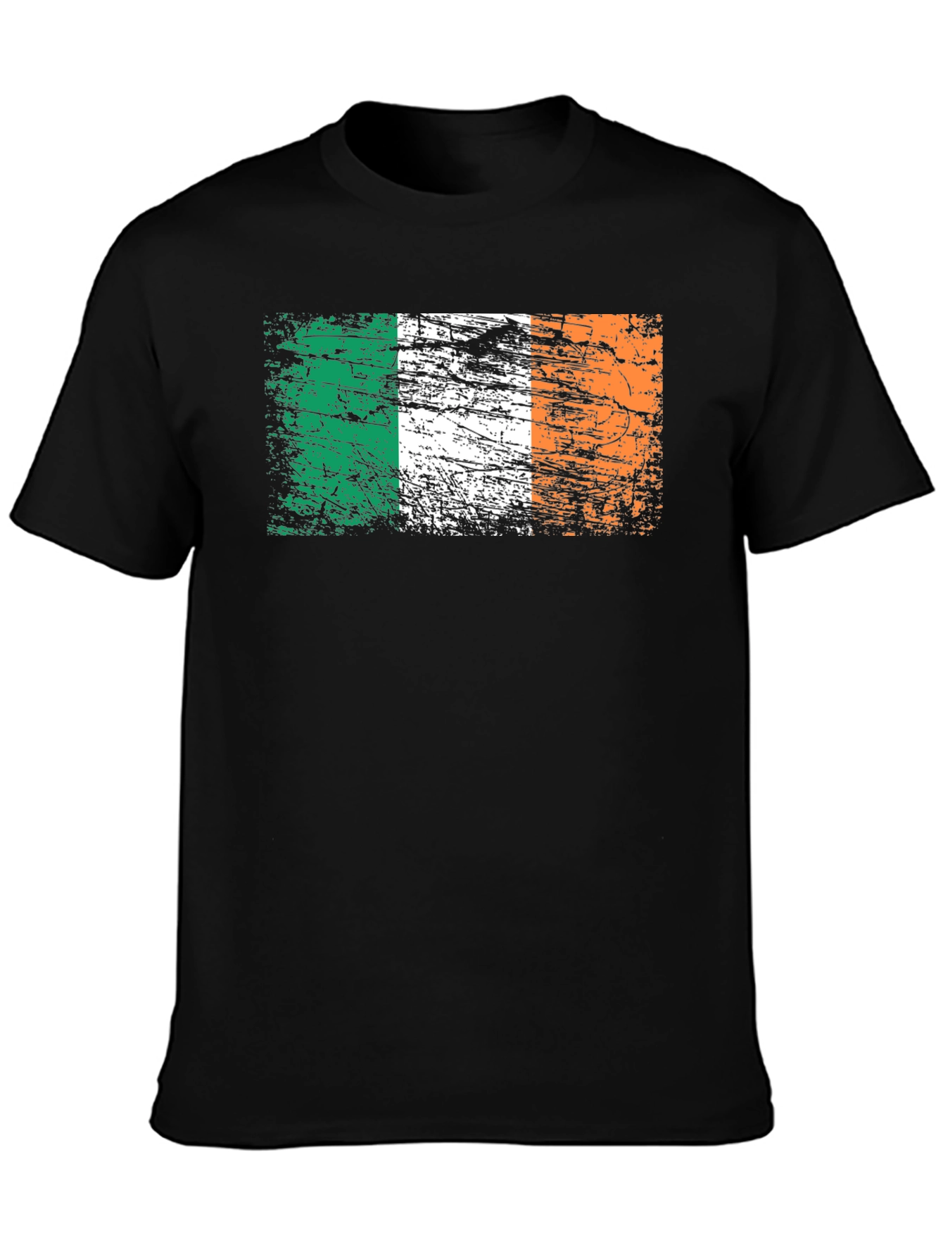 Distressed Ireland Flag Graphic Black T-Shirt