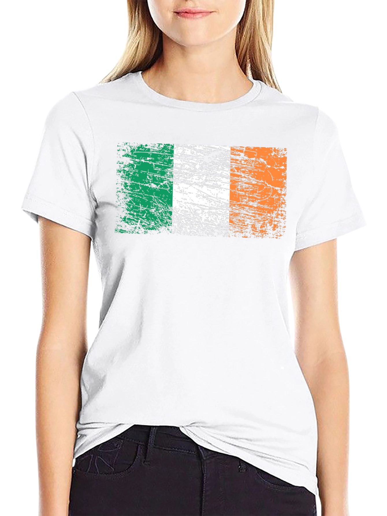 Distressed Ireland Flag Graphic Black T-Shirt