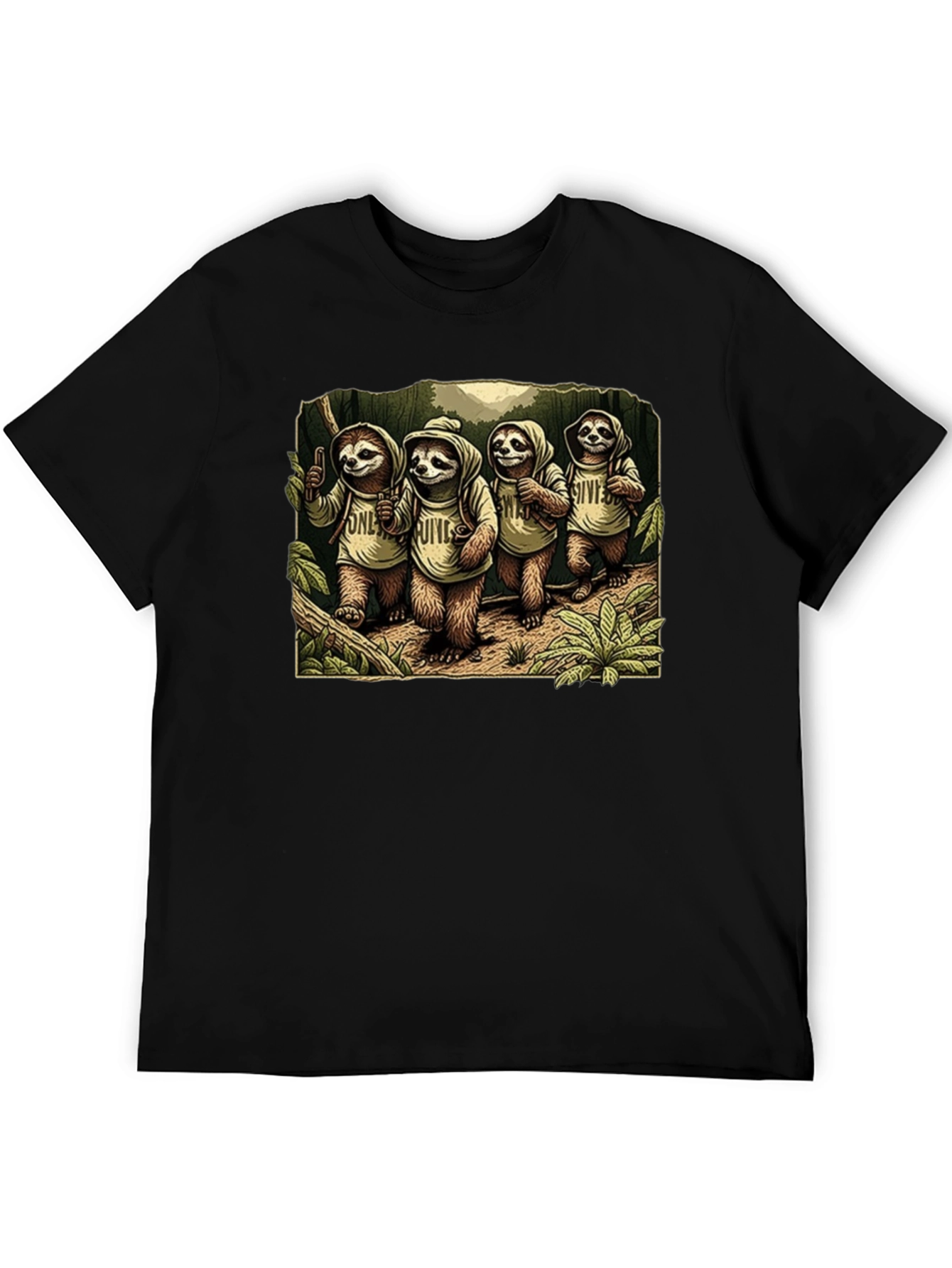 Sloth Hiking Crew Graphic Tee - Cool Animal T-Shirt