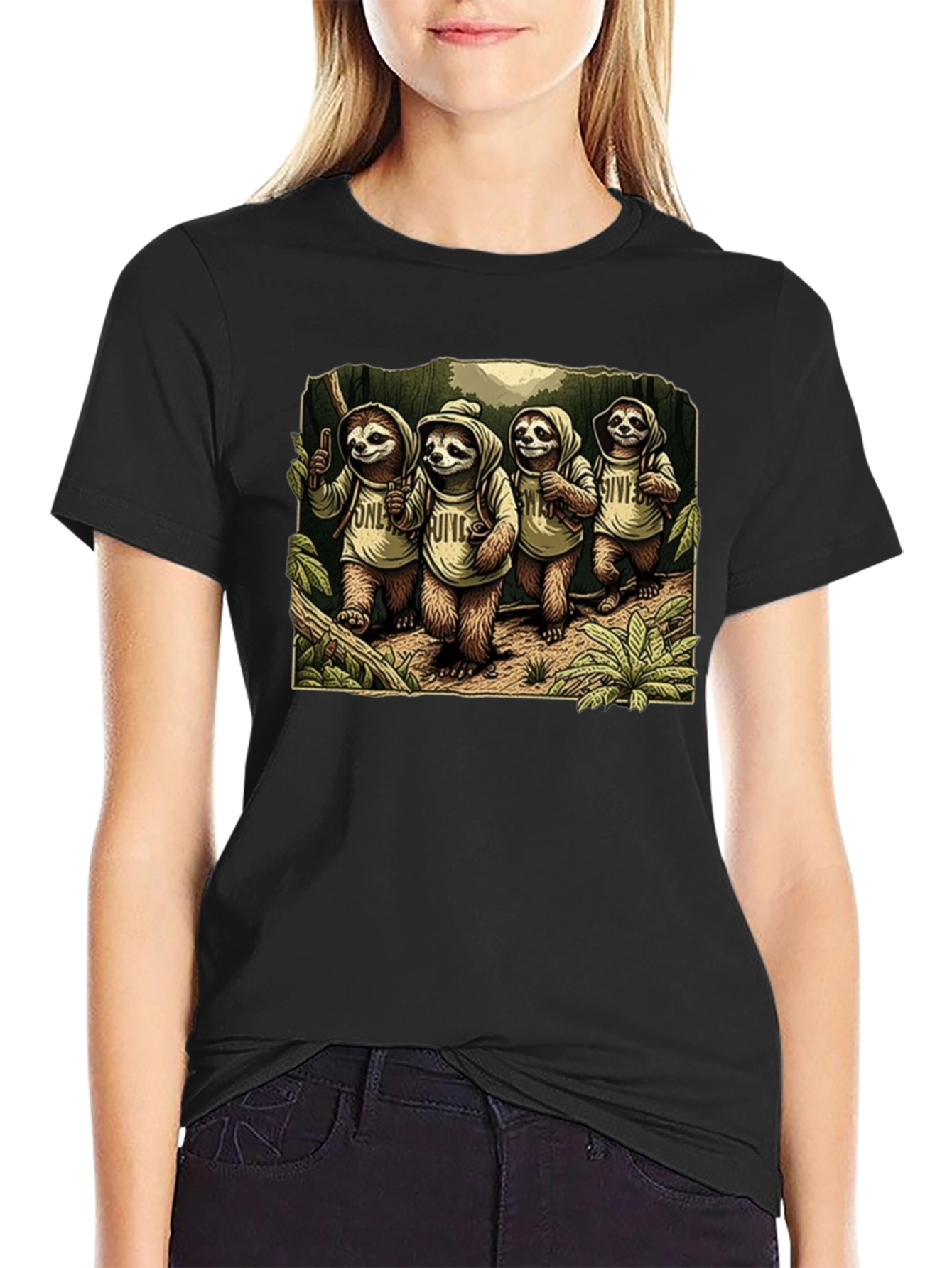 Sloth Hiking Crew Graphic Tee - Cool Animal T-Shirt