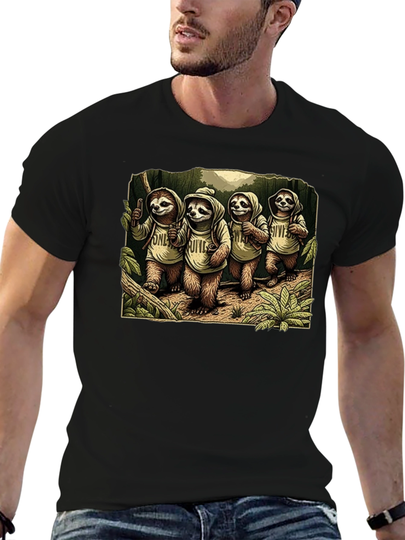 Sloth Hiking Crew Graphic Tee - Cool Animal T-Shirt