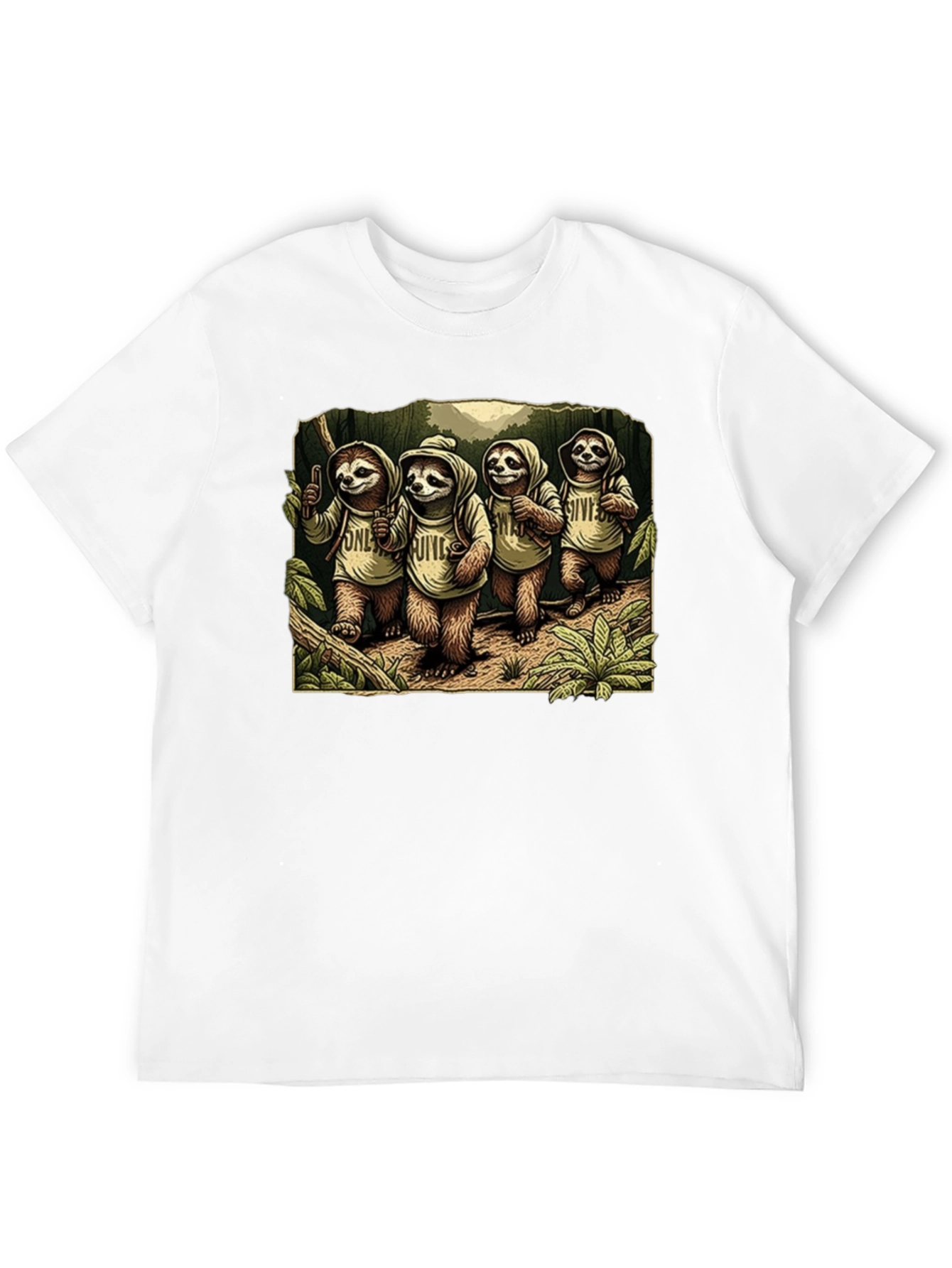 Sloth Hiking Crew Graphic Tee - Cool Animal T-Shirt