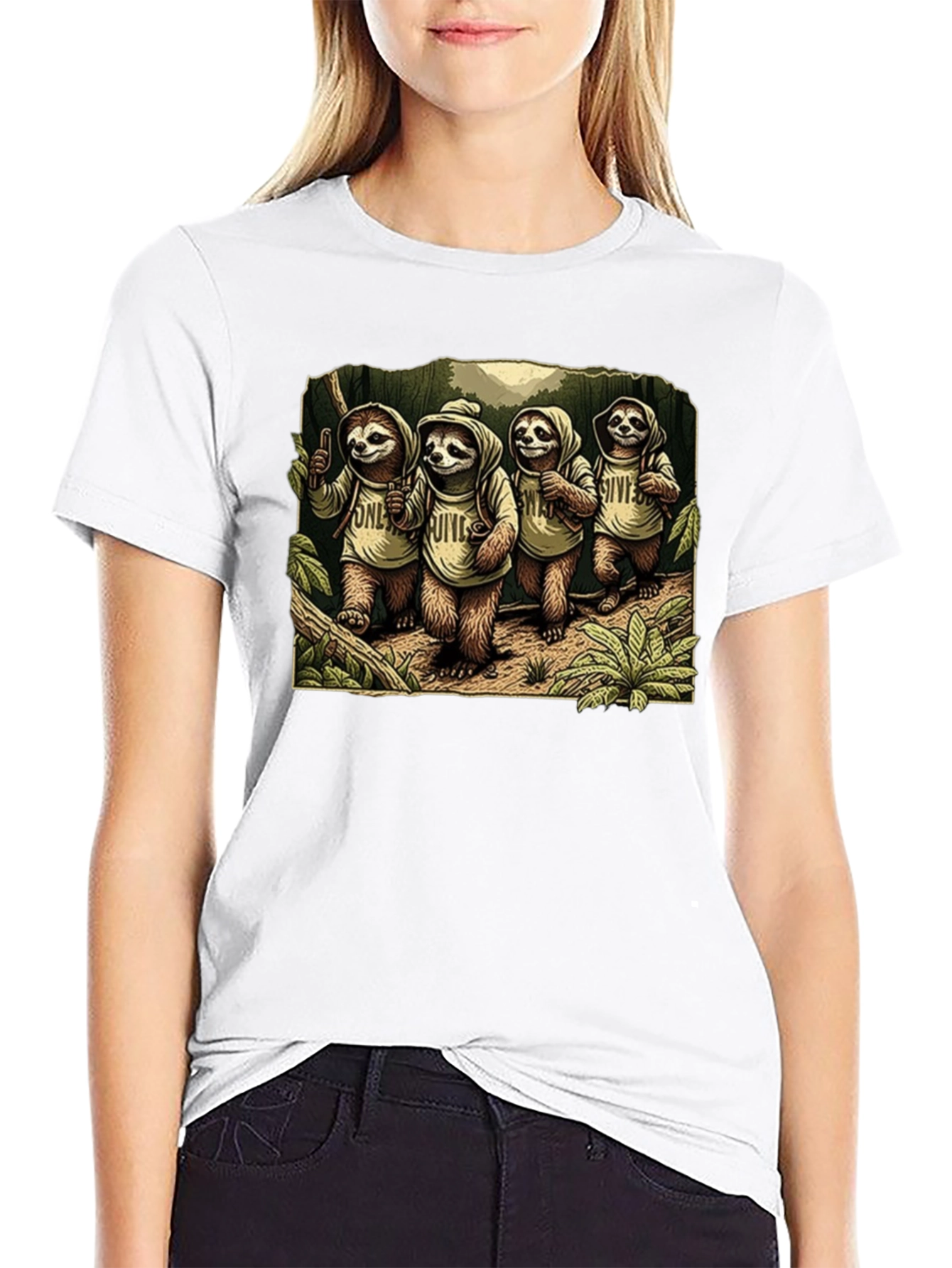 Sloth Hiking Crew Graphic Tee - Cool Animal T-Shirt