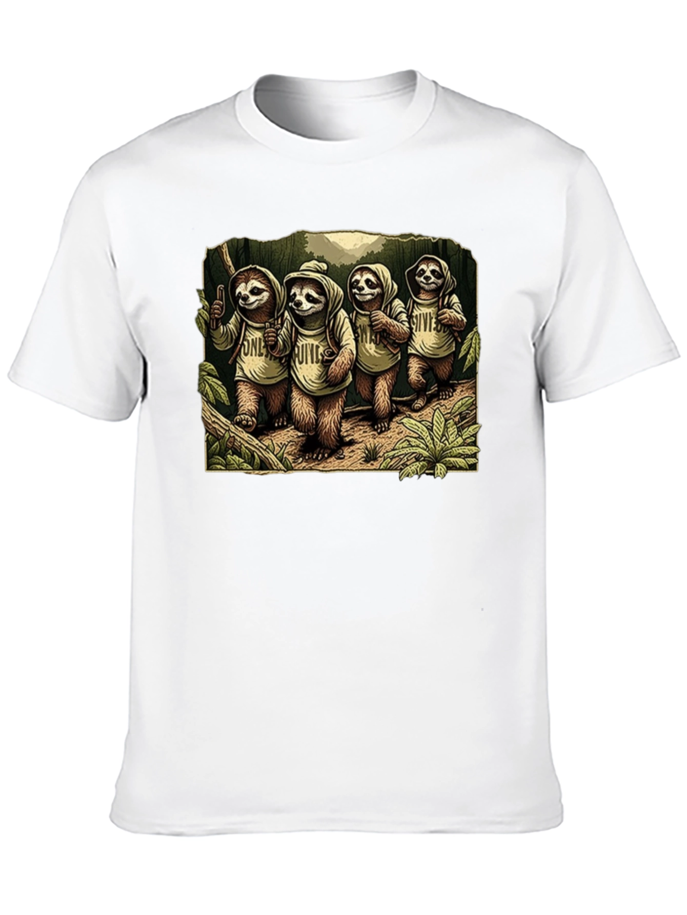 Sloth Hiking Crew Graphic Tee - Cool Animal T-Shirt