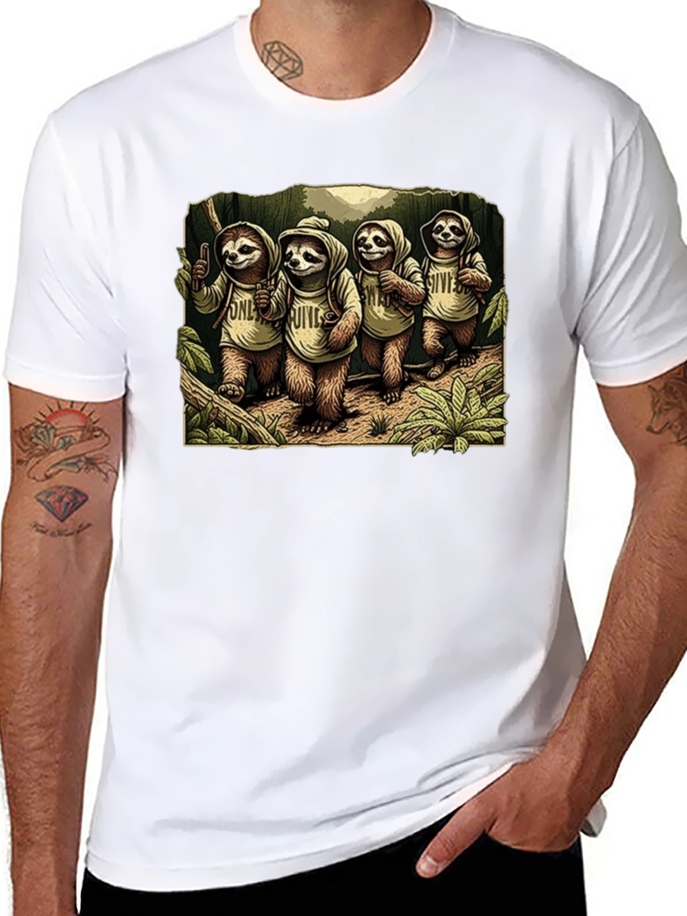 Sloth Hiking Crew Graphic Tee - Cool Animal T-Shirt