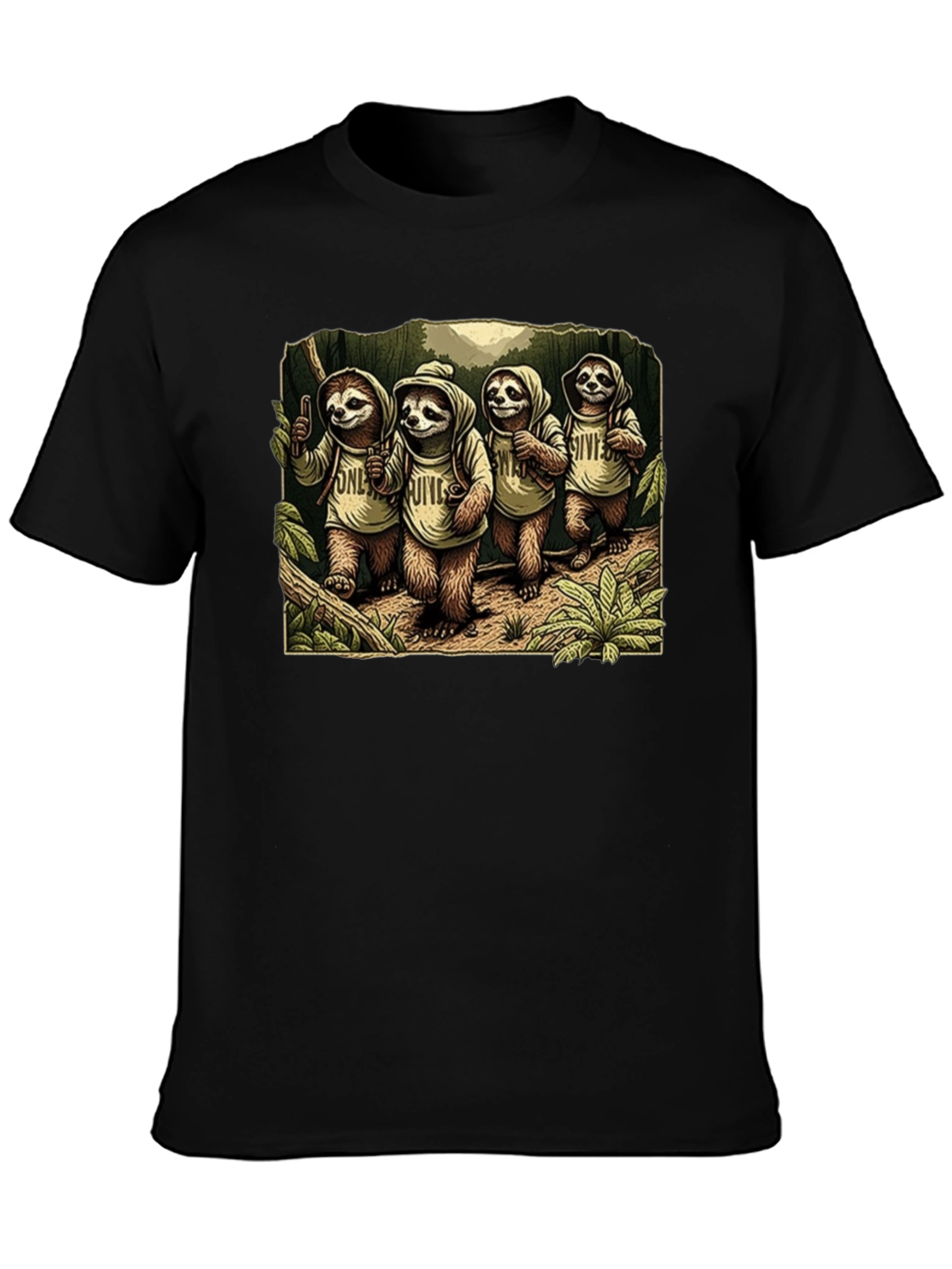 Sloth Hiking Crew Graphic Tee - Cool Animal T-Shirt